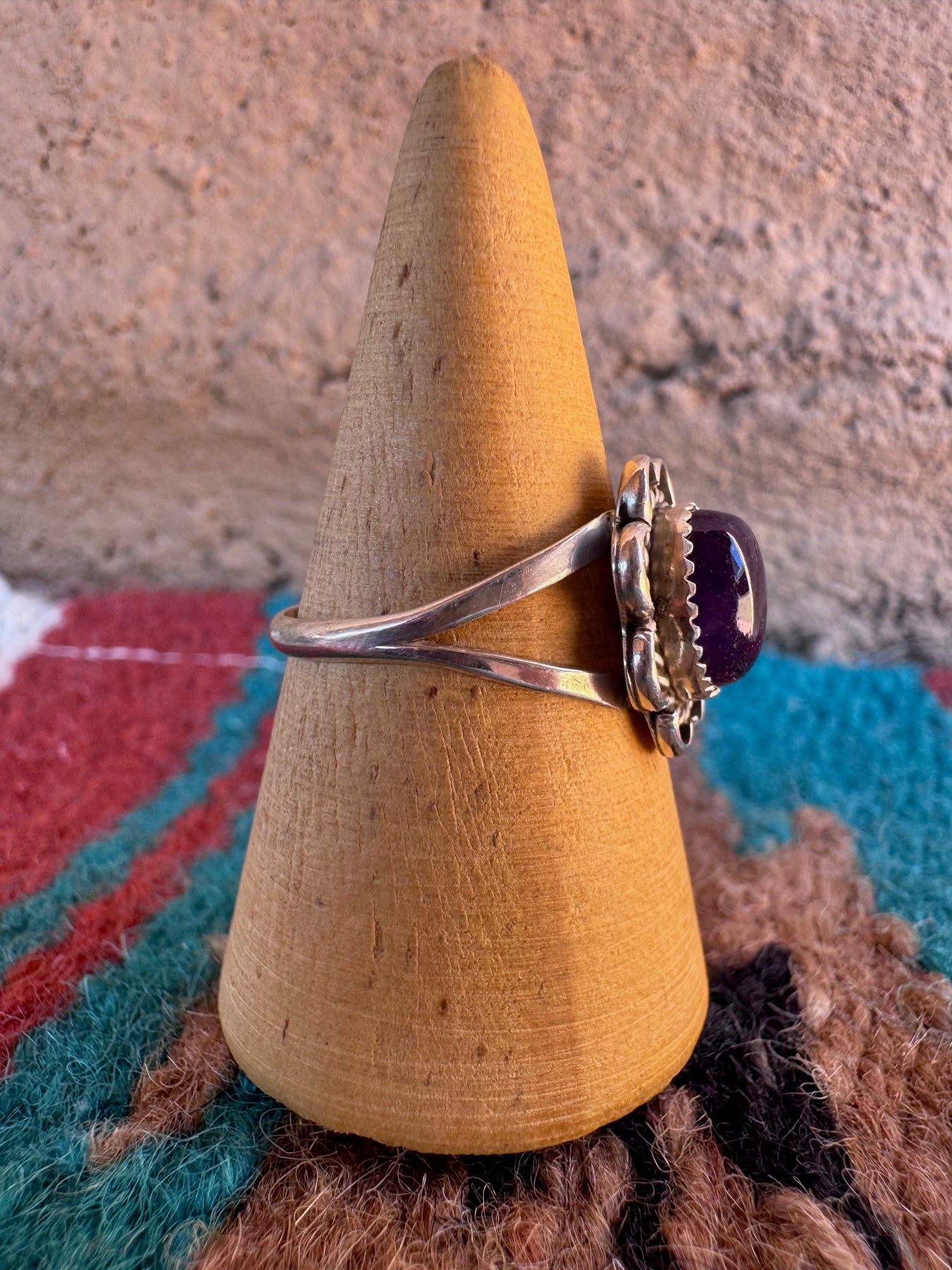 Handcrafted Amethyst Flower Sterling Silver Ring Size 9.5