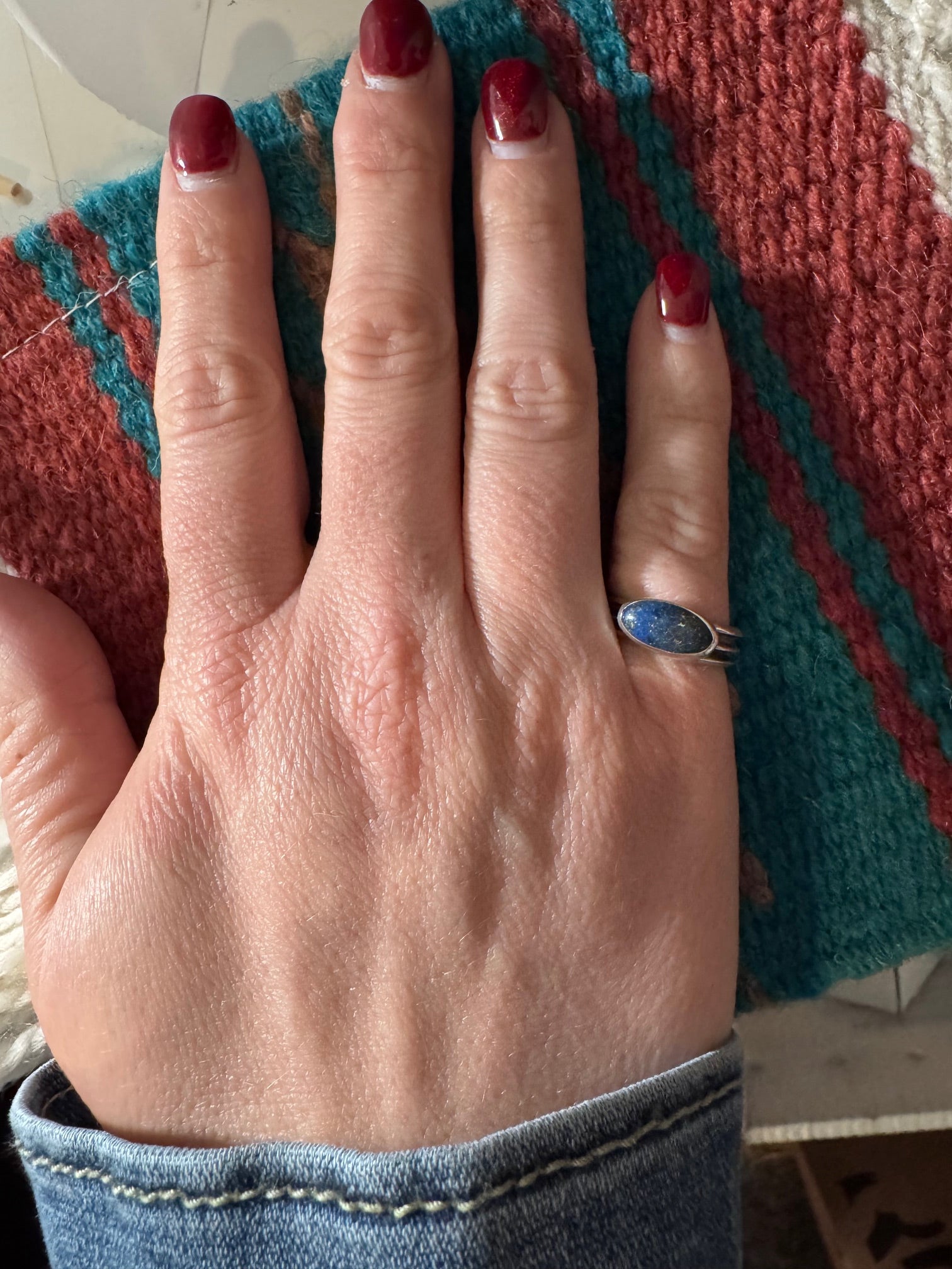 Handcrafted Sterling Silver & Denim Lapis Ring size 5.5