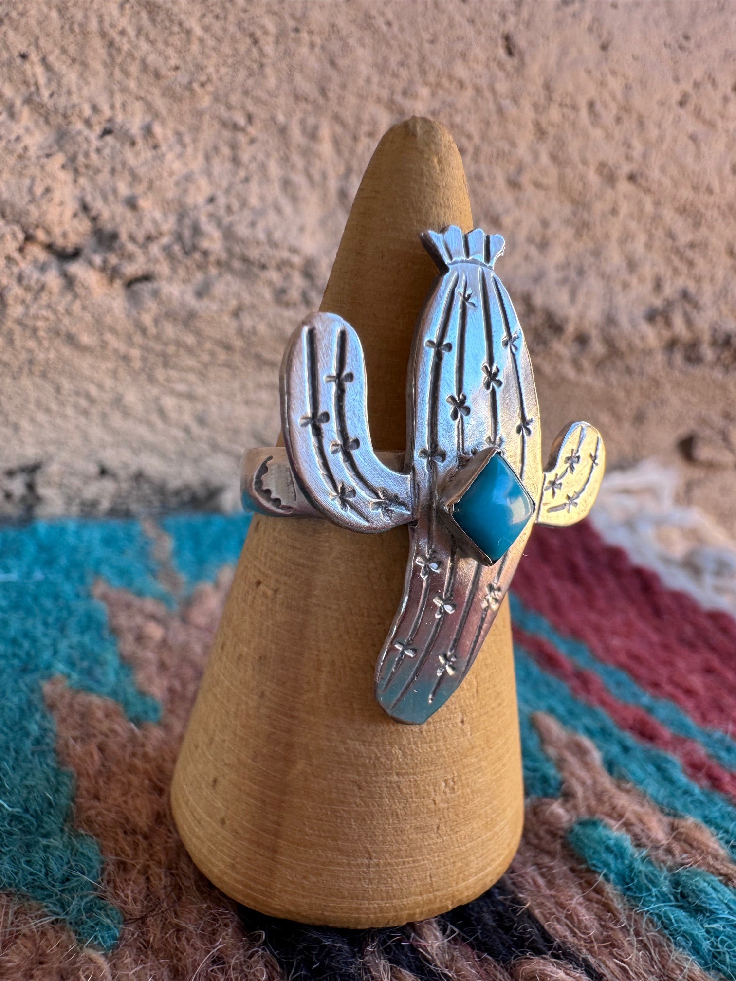 Handcrafted Turquoise & Sterling Silver Cactus Ring