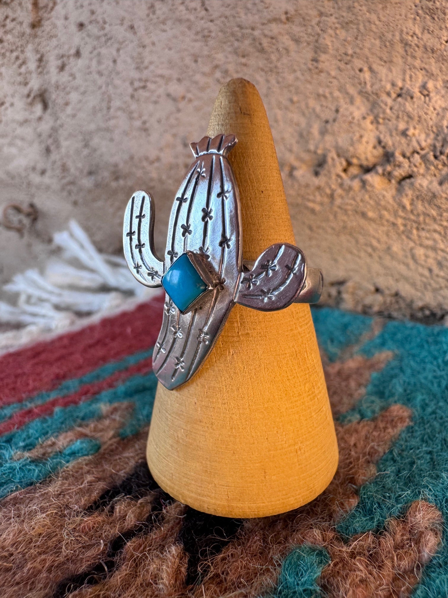 Handcrafted Turquoise & Sterling Silver Cactus Ring