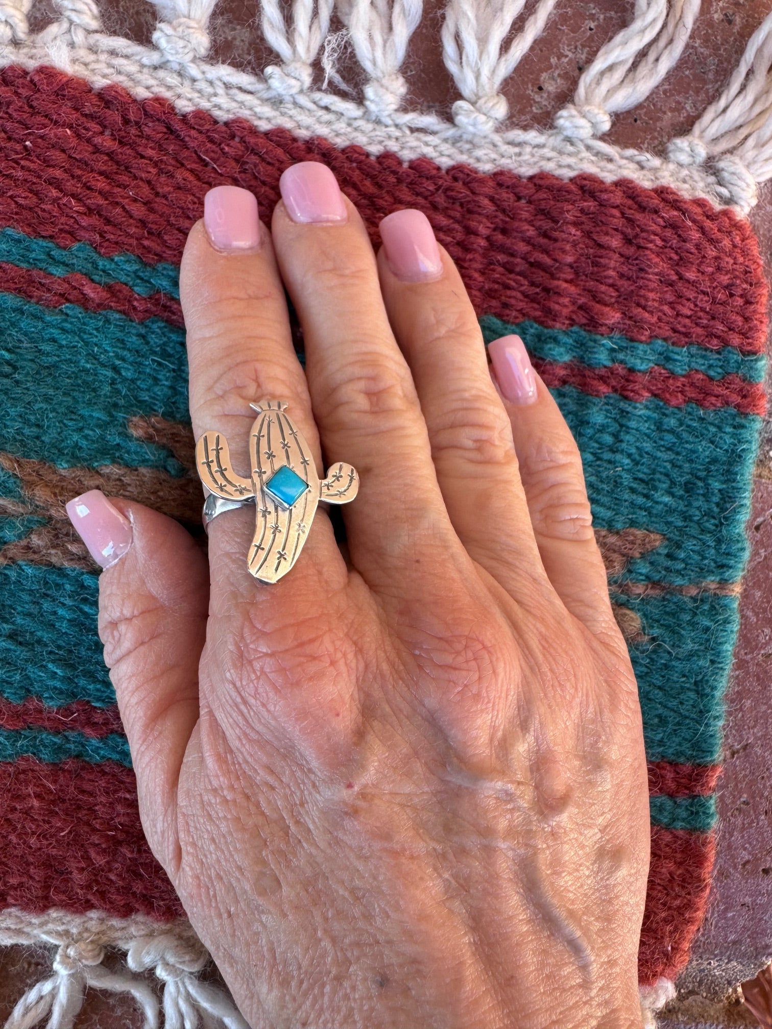Handcrafted Turquoise & Sterling Silver Cactus Ring