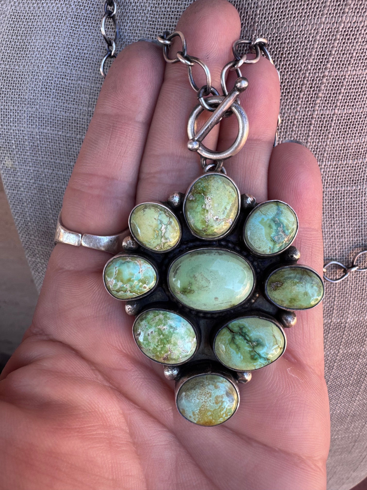 Handcrafted Sterling Silver & Sonoran Mountain Turquoise Cluster Necklace