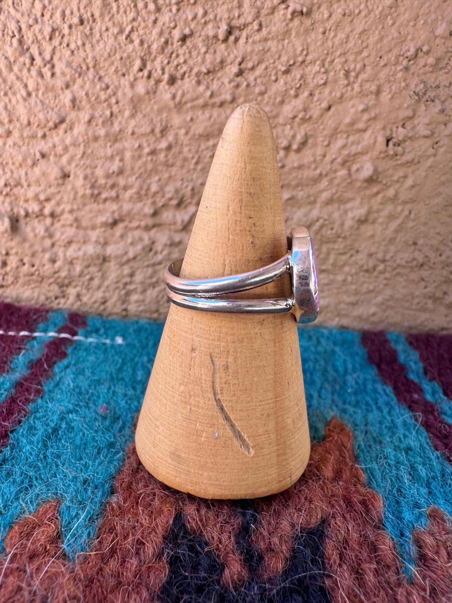 Handcrafted Sterling Silver & Pink Fire Opal Inlay Heart Ring