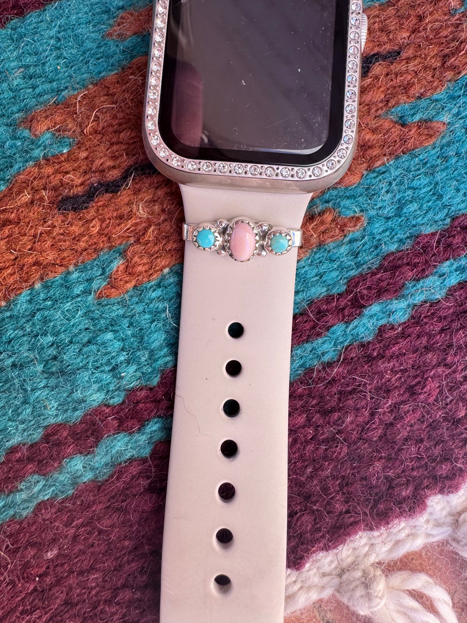 Handmade Sterling Silver Turquoise & Pink Conch Watch Charm