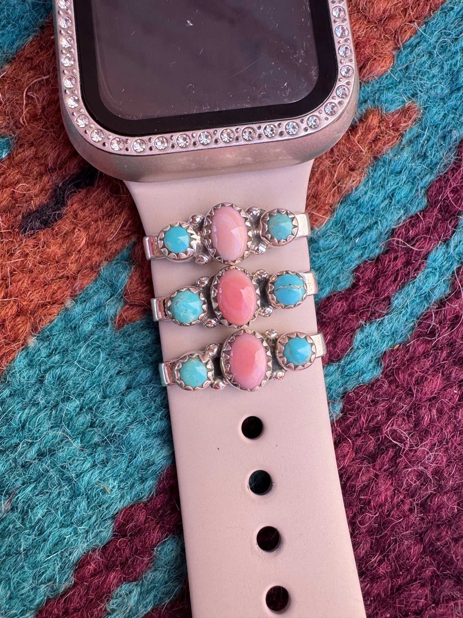 Handmade Sterling Silver Turquoise & Pink Conch Watch Charm