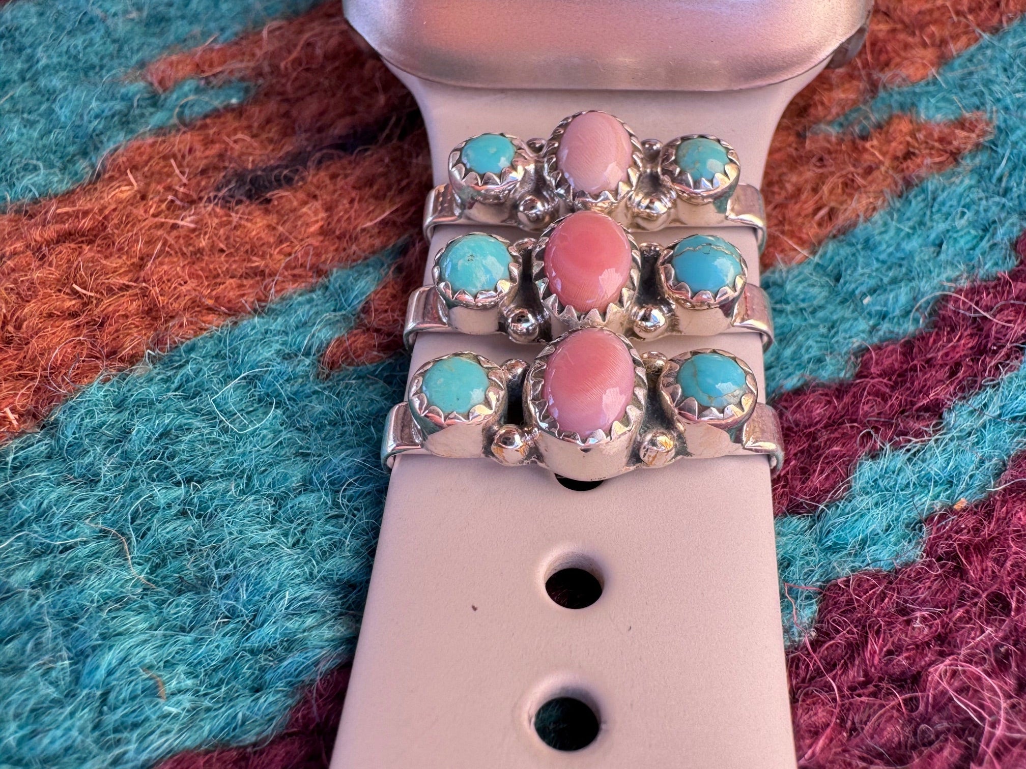 Handmade Sterling Silver Turquoise & Pink Conch Watch Charm