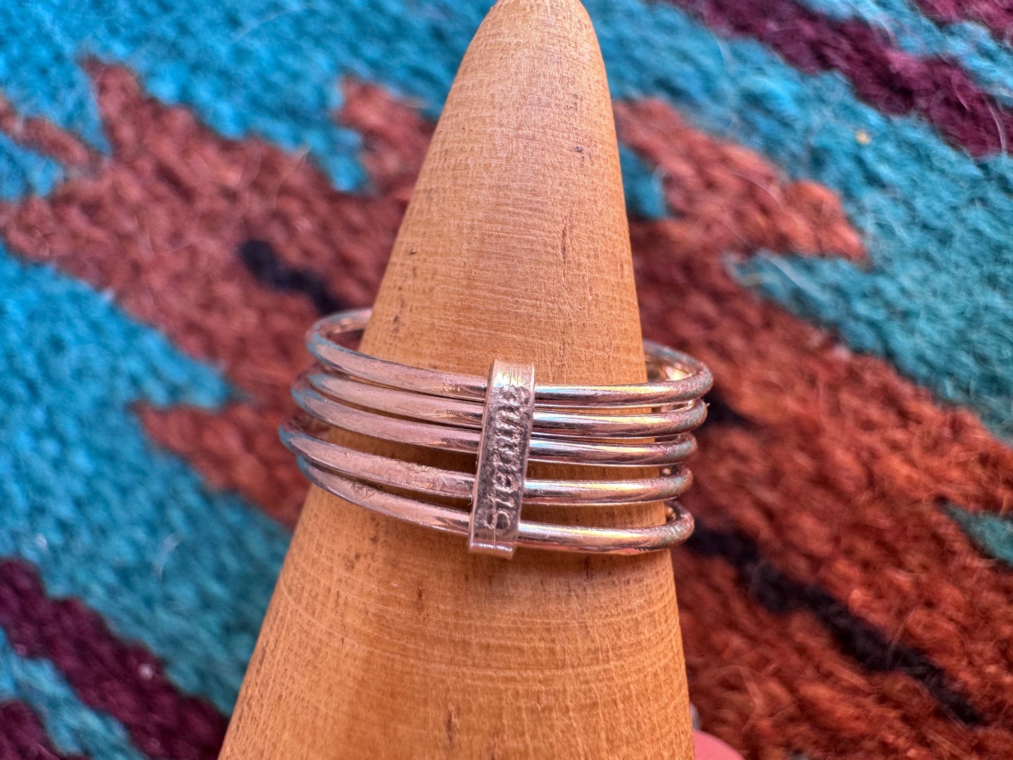 Handcrafted Sterling Silver & Red Fire Opal 5 Stacker Ring Size 7