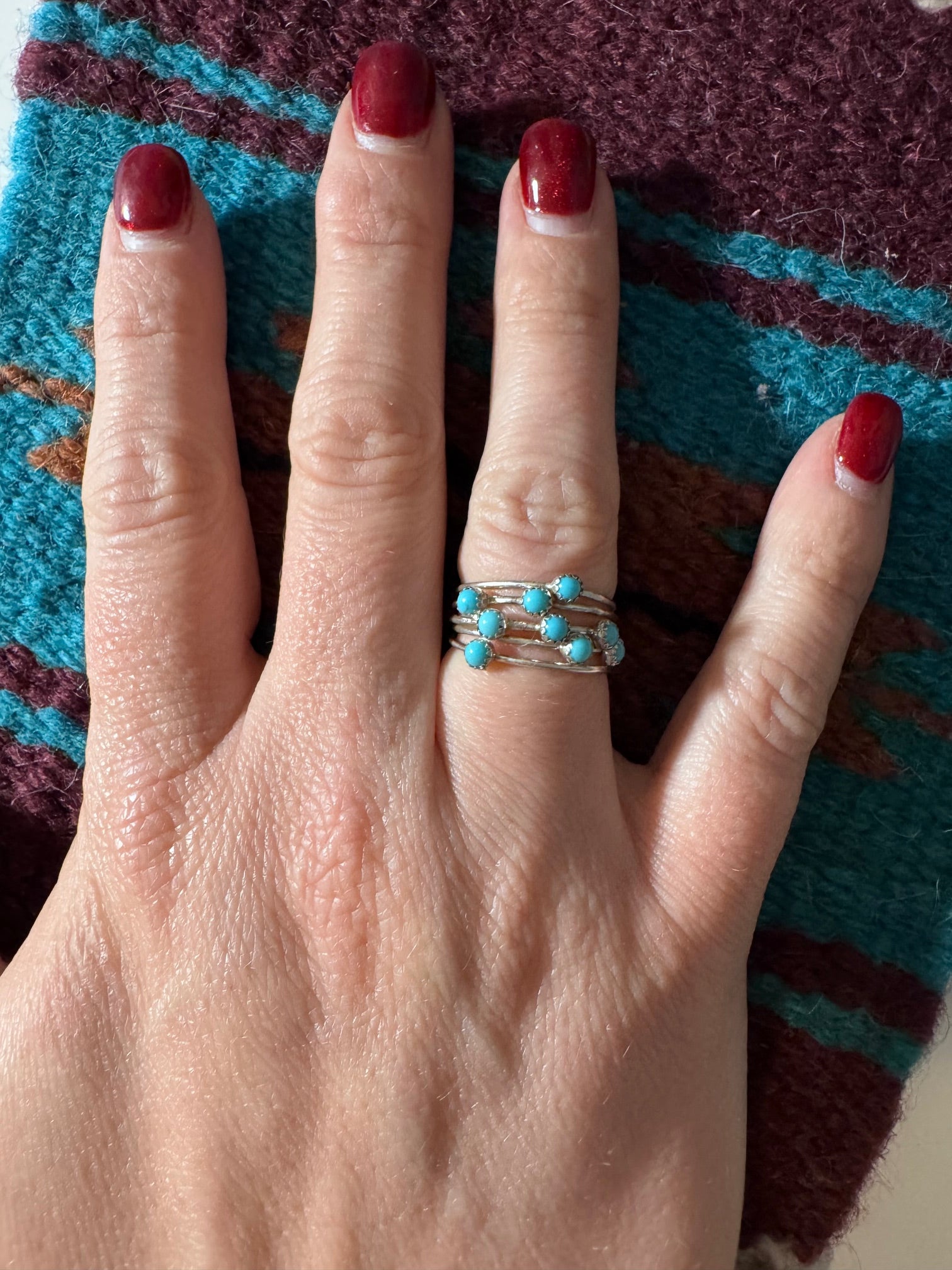 Handcrafted Sterling Silver & Turquoise 5 Stacker Ring