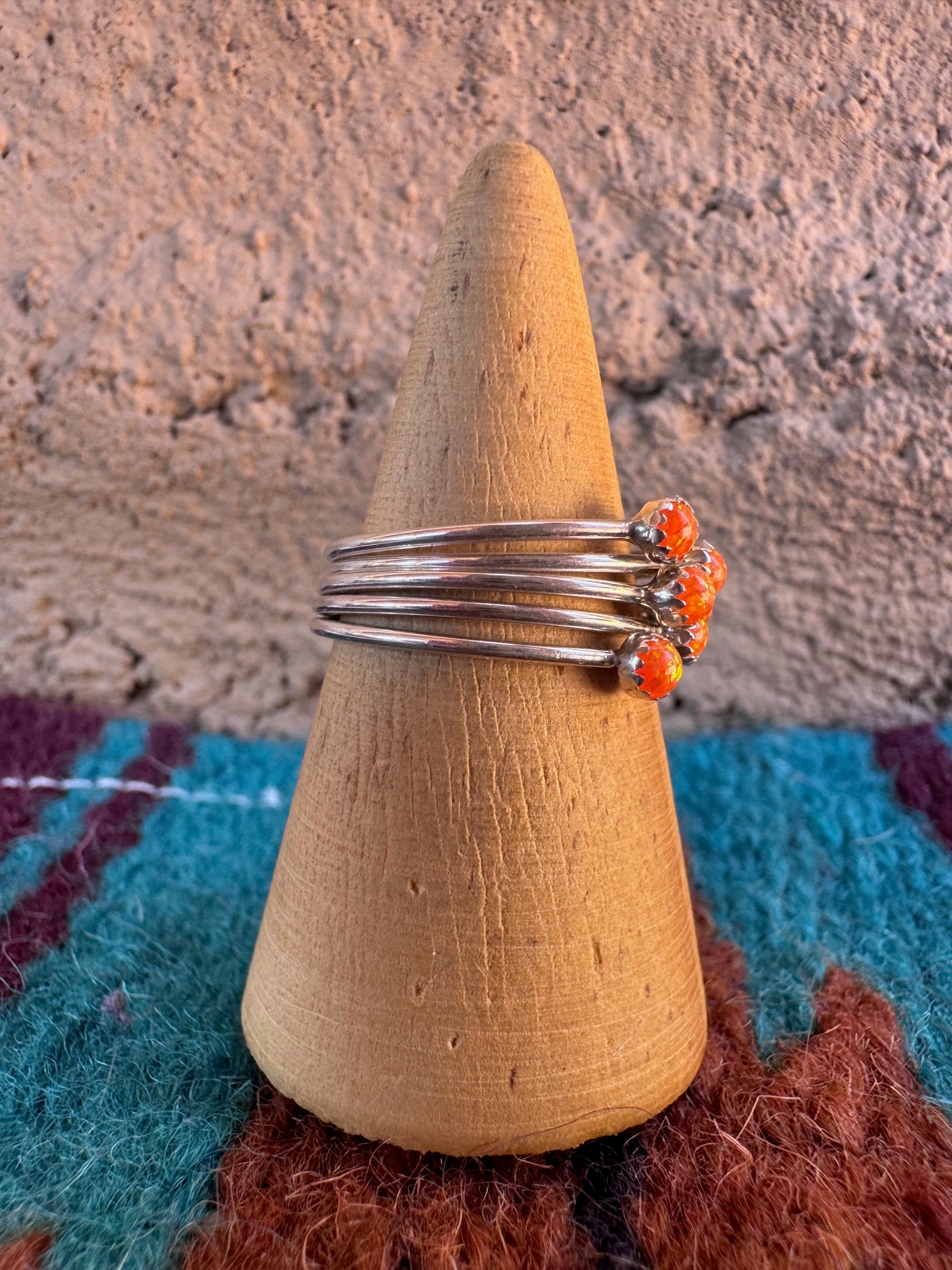 Handcrafted Sterling Silver & Orange Fire Opal 5 Stacker Ring