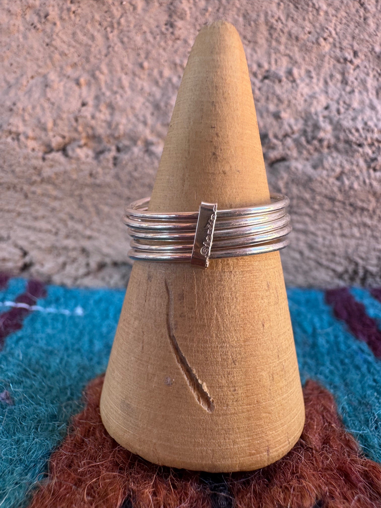 Handcrafted Sterling Silver & Orange Fire Opal 5 Stacker Ring