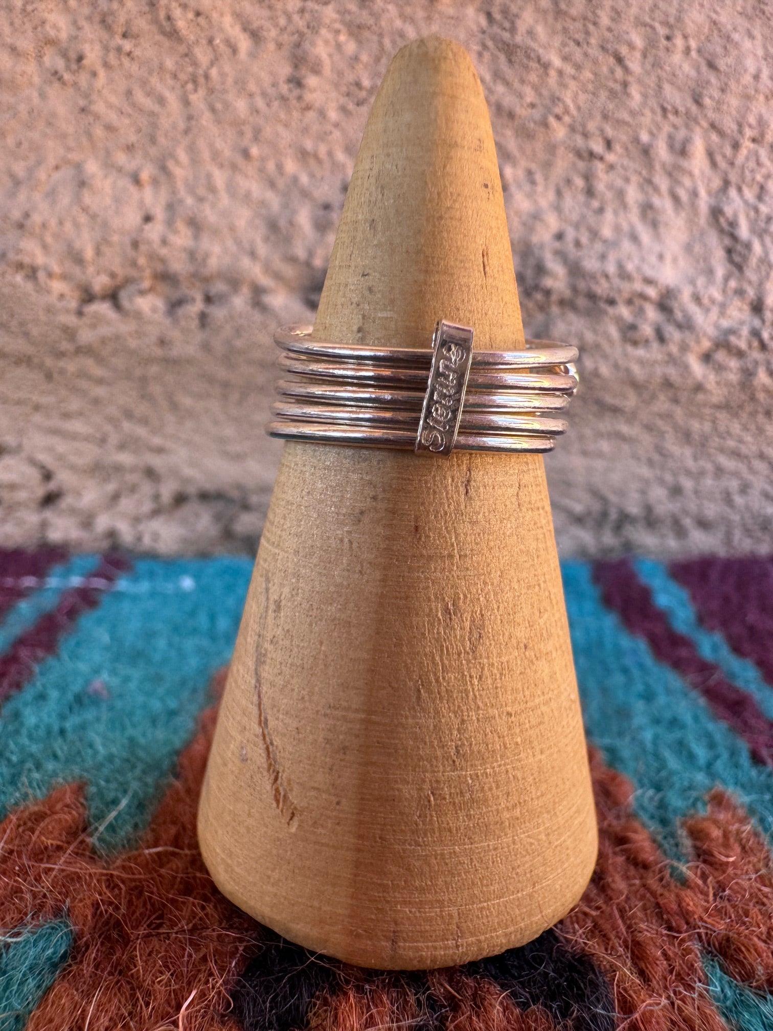 Handcrafted Sterling Silver & Green Fire Opal 5 Stacker Ring size 5