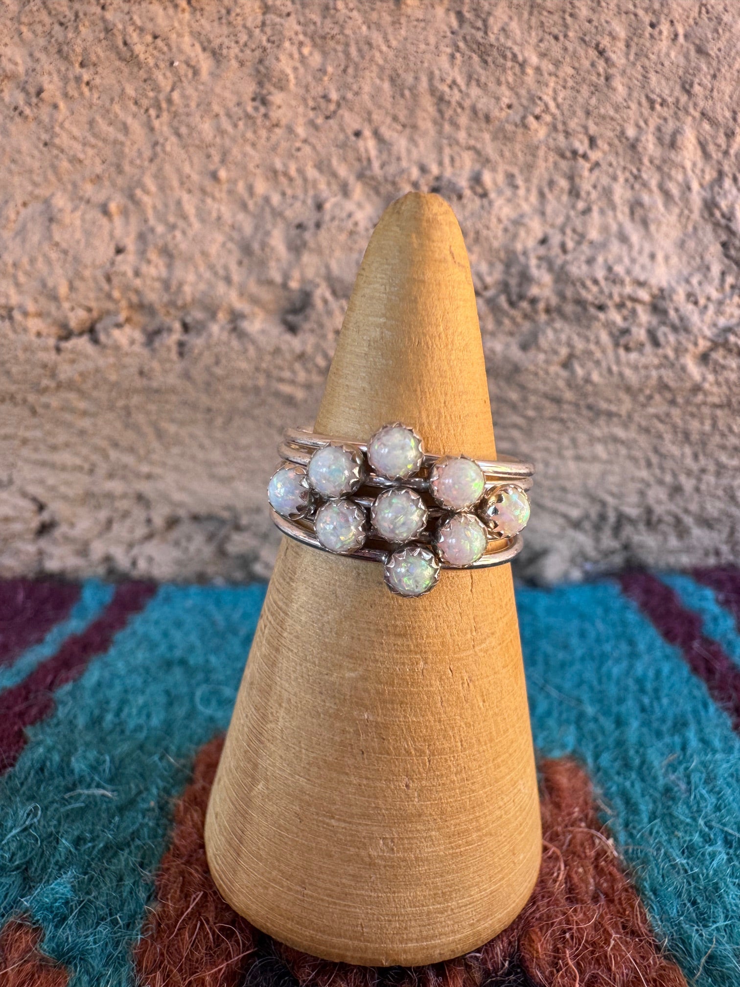 Handcrafted Sterling Silver & White Fire Opal 5 Stacker Ring