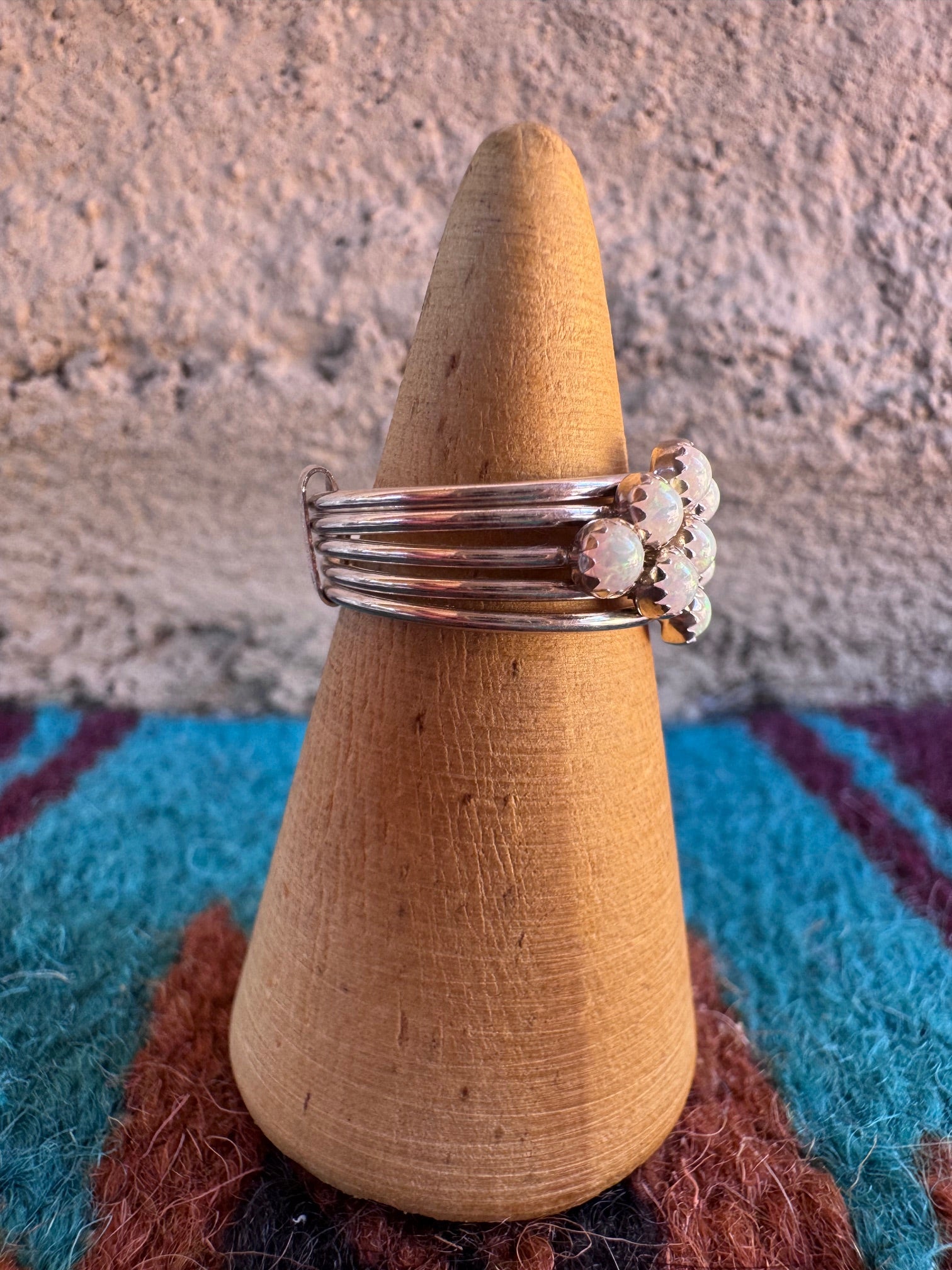 Handcrafted Sterling Silver & White Fire Opal 5 Stacker Ring