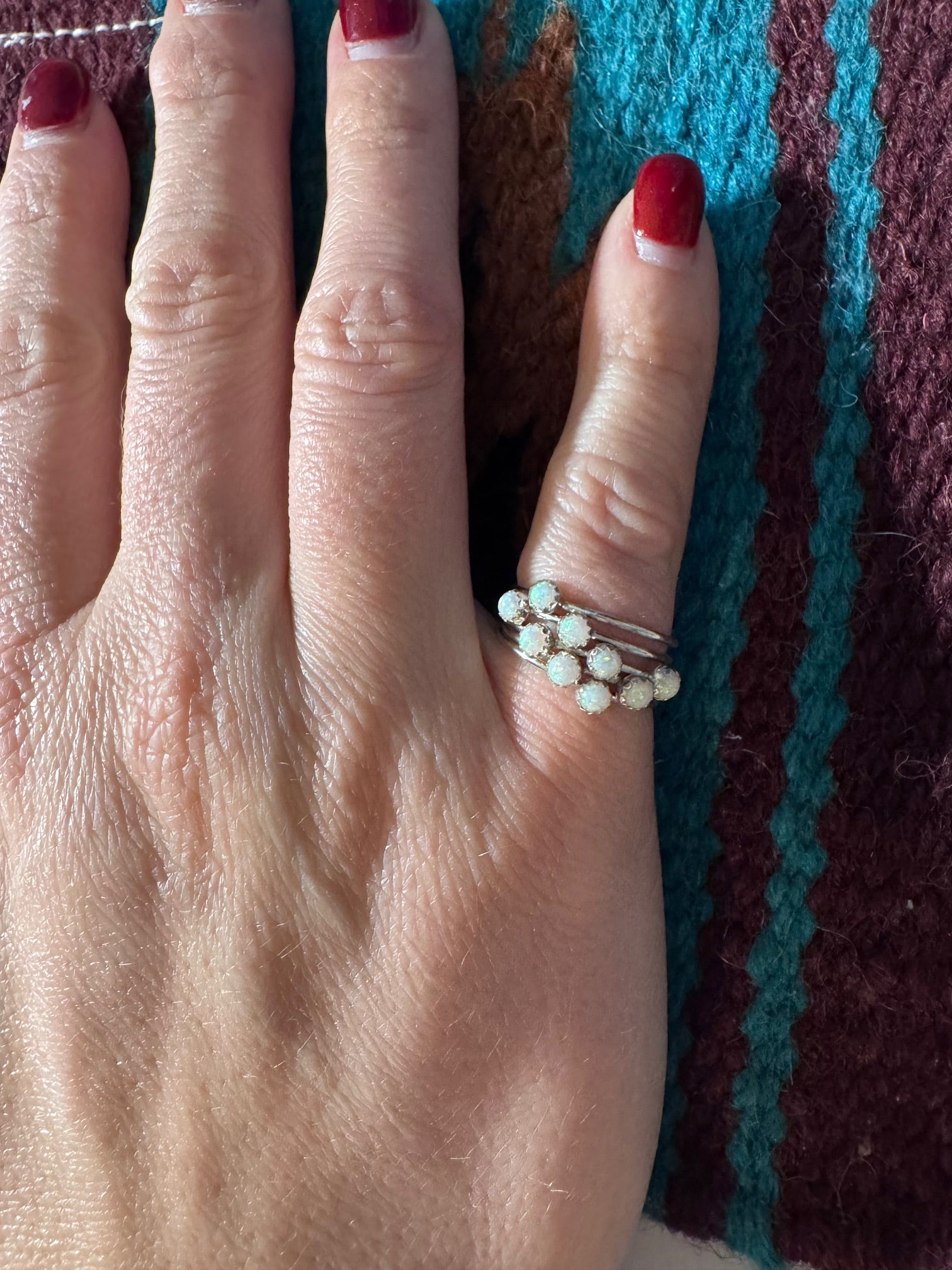 Handcrafted Sterling Silver & White Fire Opal 5 Stacker Ring