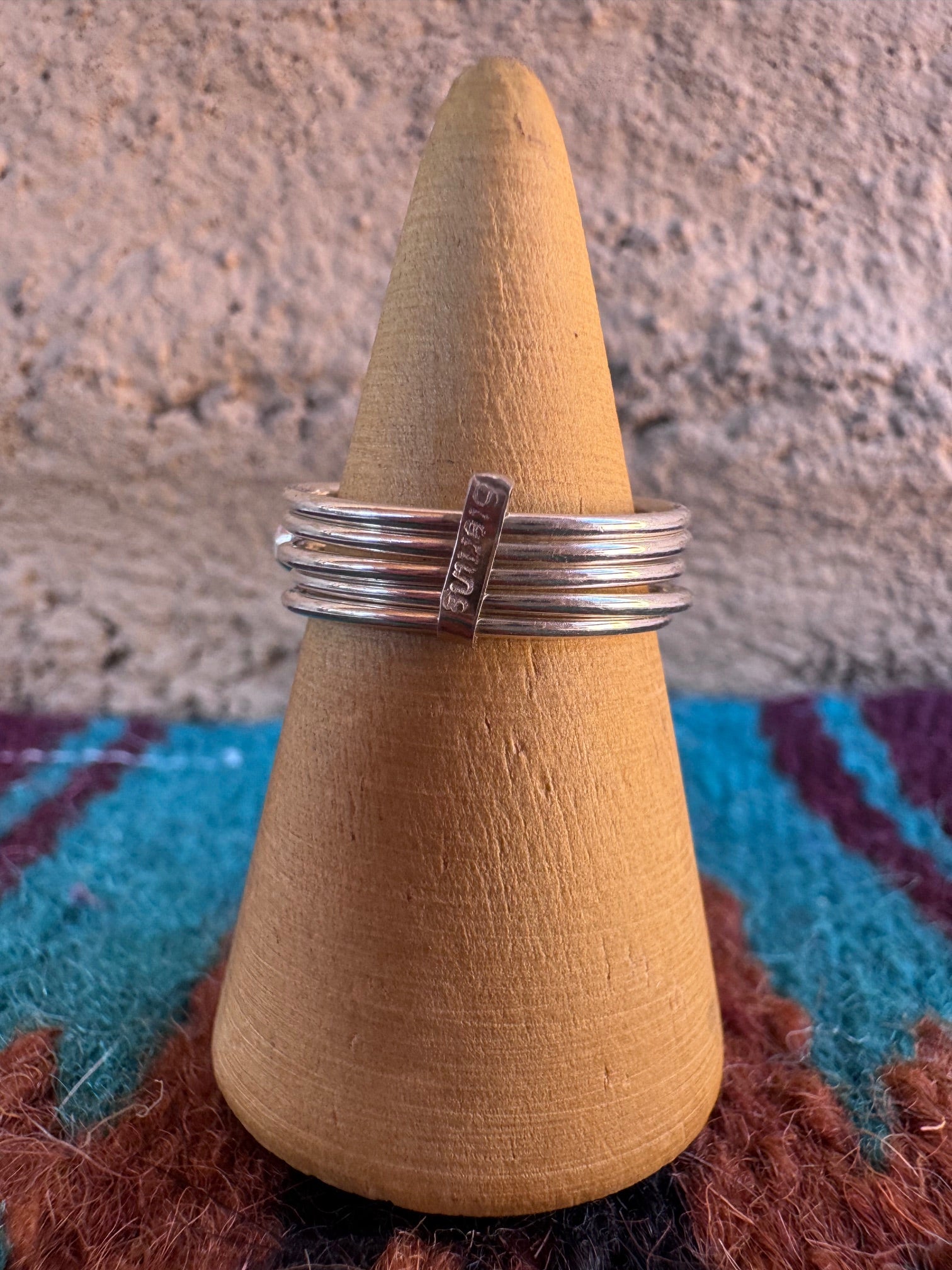 Handcrafted Sterling Silver & Blue Fire Opal 5 Stacker Ring Size 7.5