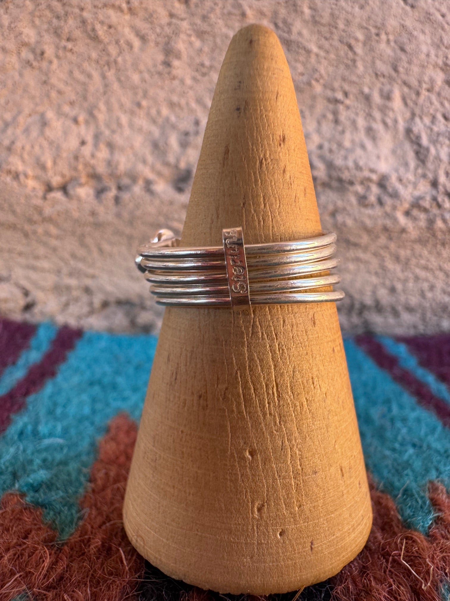 Handcrafted Sterling Silver & Royal Blue Fire Opal 5 Stacker Ring Size 7.5
