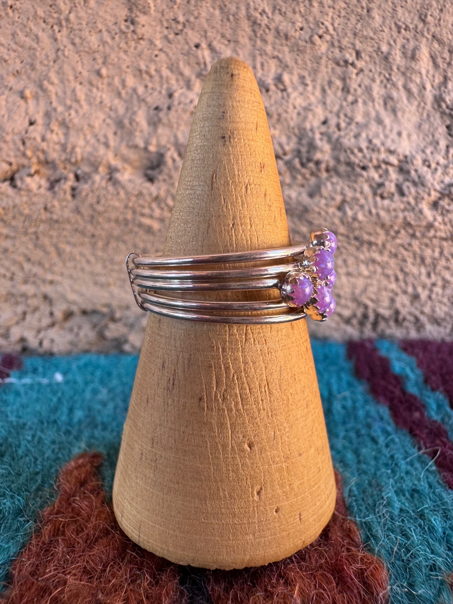 Handcrafted Sterling Silver & Purple Fire Opal 5 Stacker Ring Size 7.5