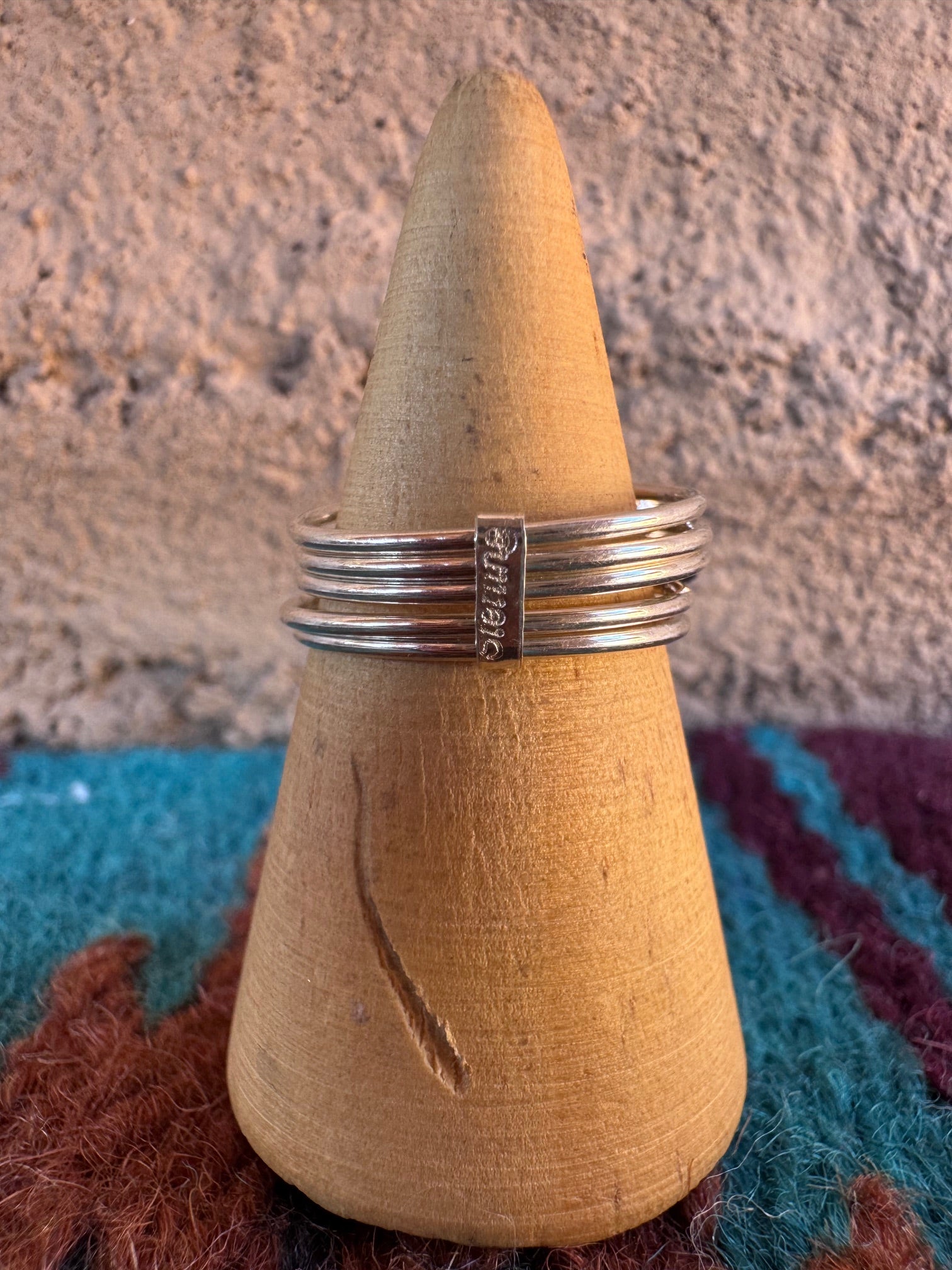 Handcrafted Sterling Silver & Purple Fire Opal 5 Stacker Ring Size 7.5