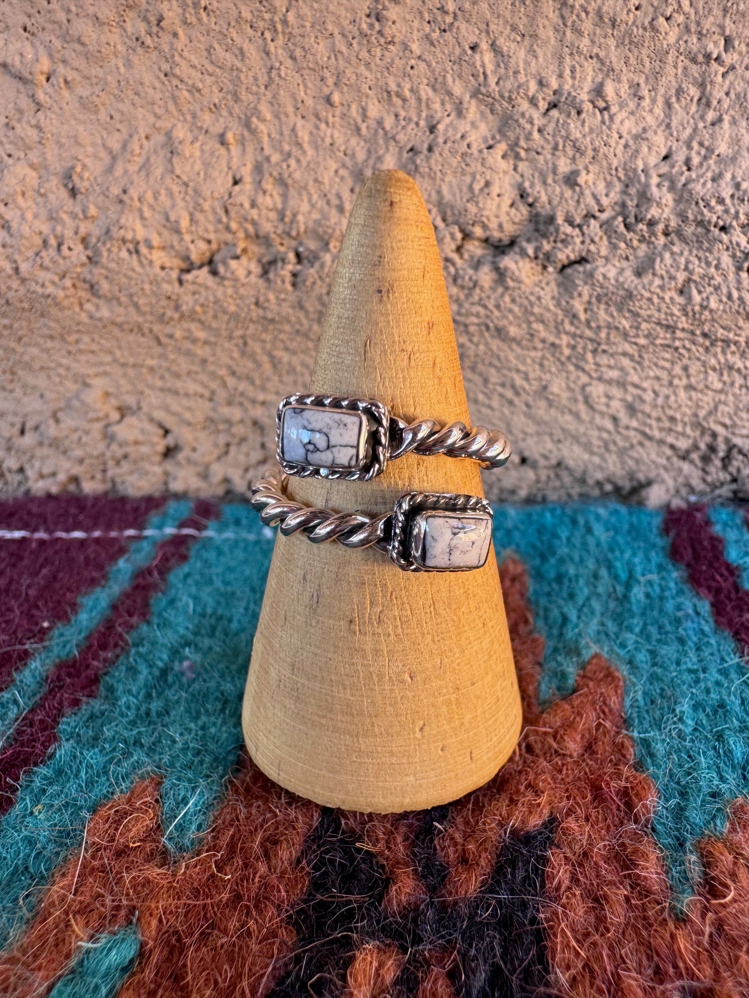Handmade White Buffalo & Sterling Silver Adjustable Ring