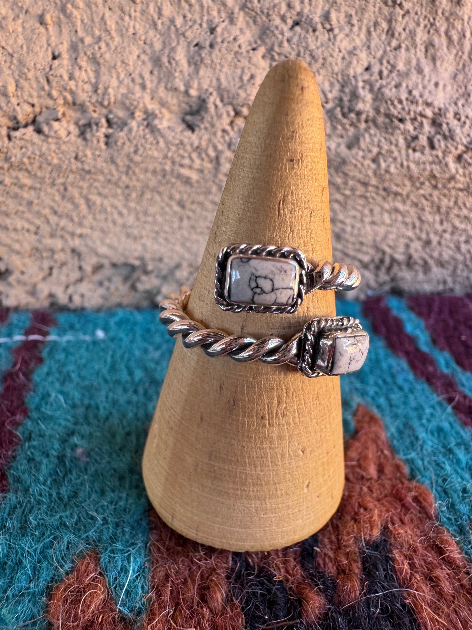 Handmade White Buffalo & Sterling Silver Adjustable Ring