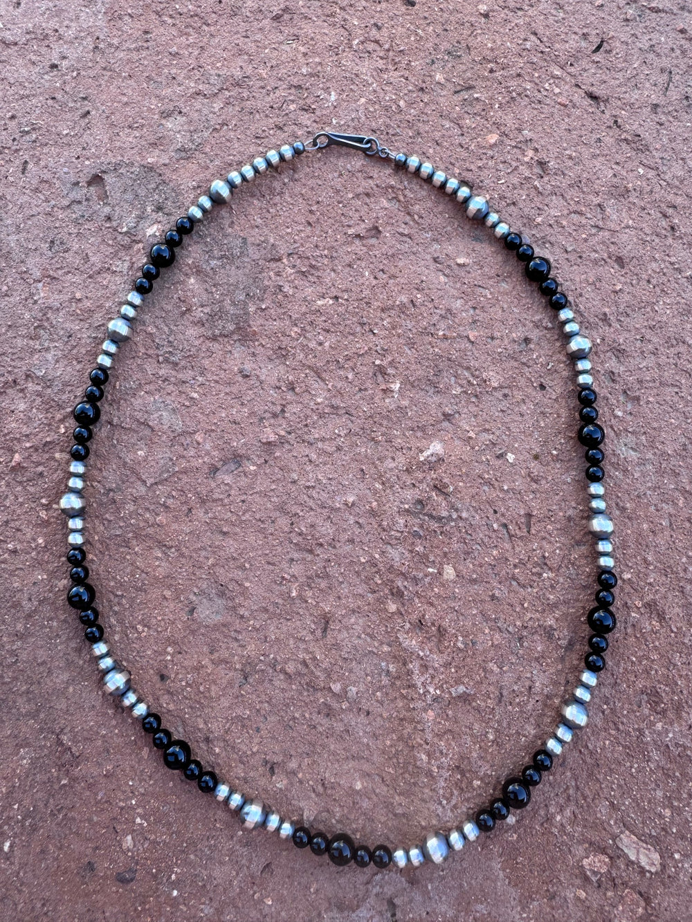 Handcrafted Sterling Silver Pearl & Black Onyx 4-6mm Beaded 18” Necklace