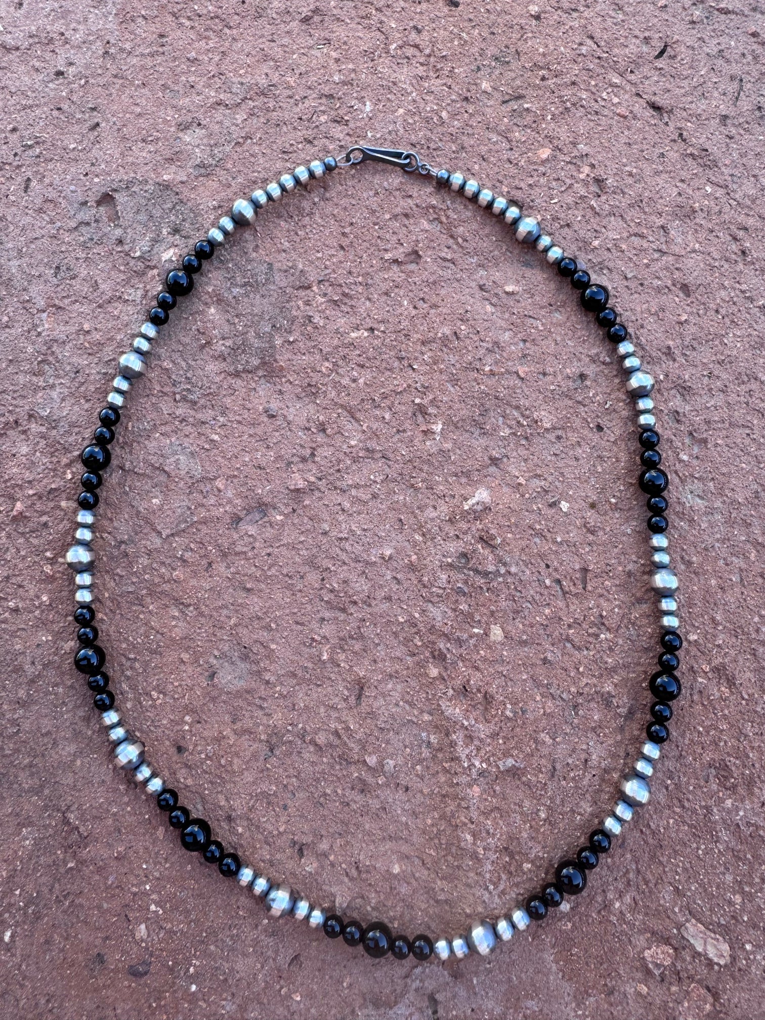 Handcrafted Sterling Silver Pearl & Black Onyx 4-6mm Beaded 18” Necklace