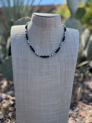 Handcrafted Sterling Silver Pearl & Black Onyx 4-6mm Beaded 18” Necklace