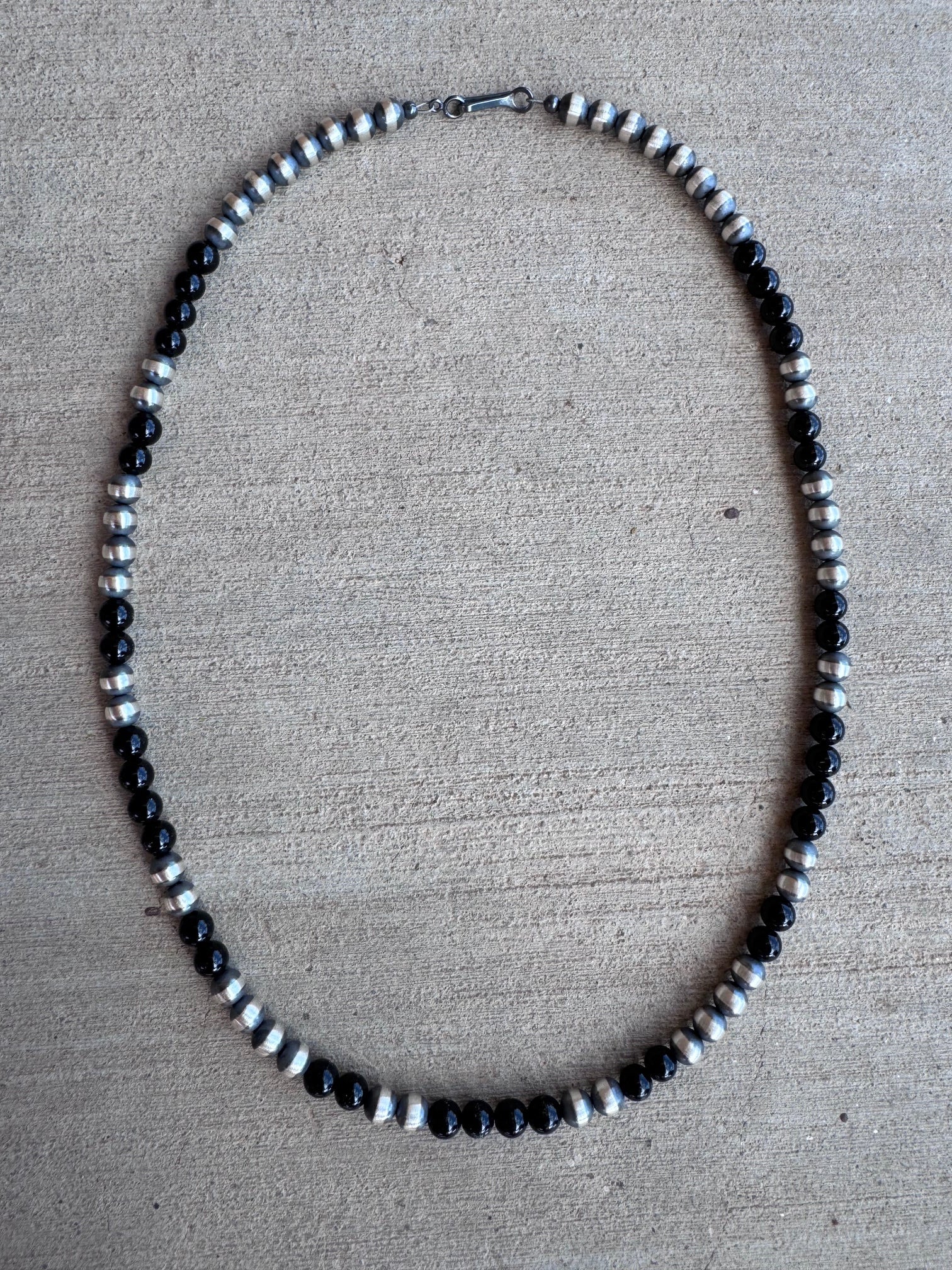 Handcrafted Sterling Silver Pearl & Black Onyx 6mm Beaded 20" Necklace