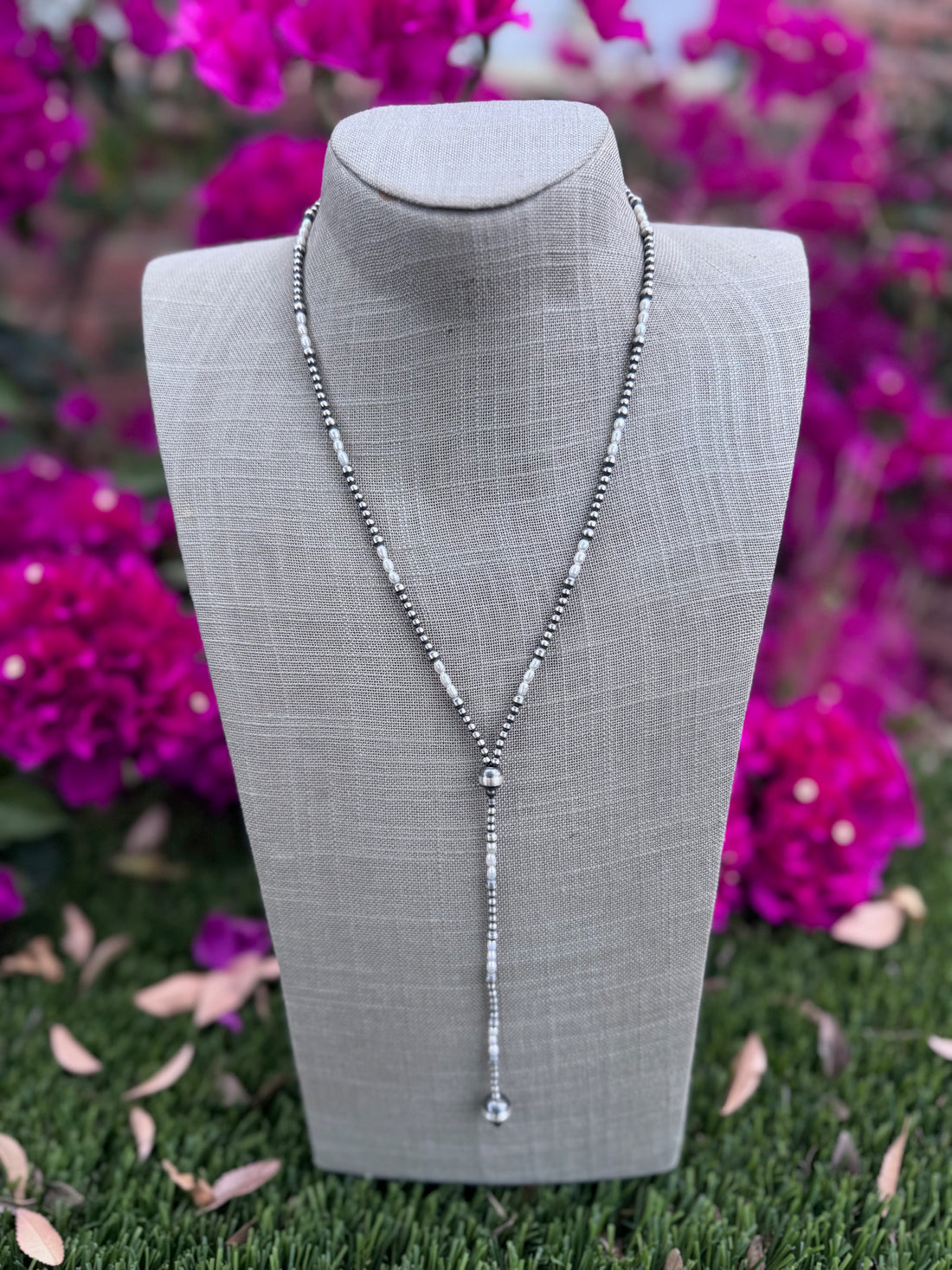 Handcrafted Freshwater Pearl & Sterling Silver Pearl 3-10mm Beaded Lariat Necklace 20"