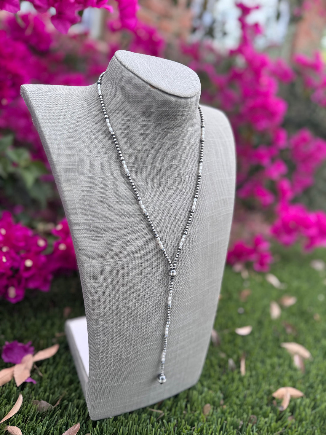 Handcrafted Freshwater Pearl & Sterling Silver Pearl 3-10mm Beaded Lariat Necklace 20"