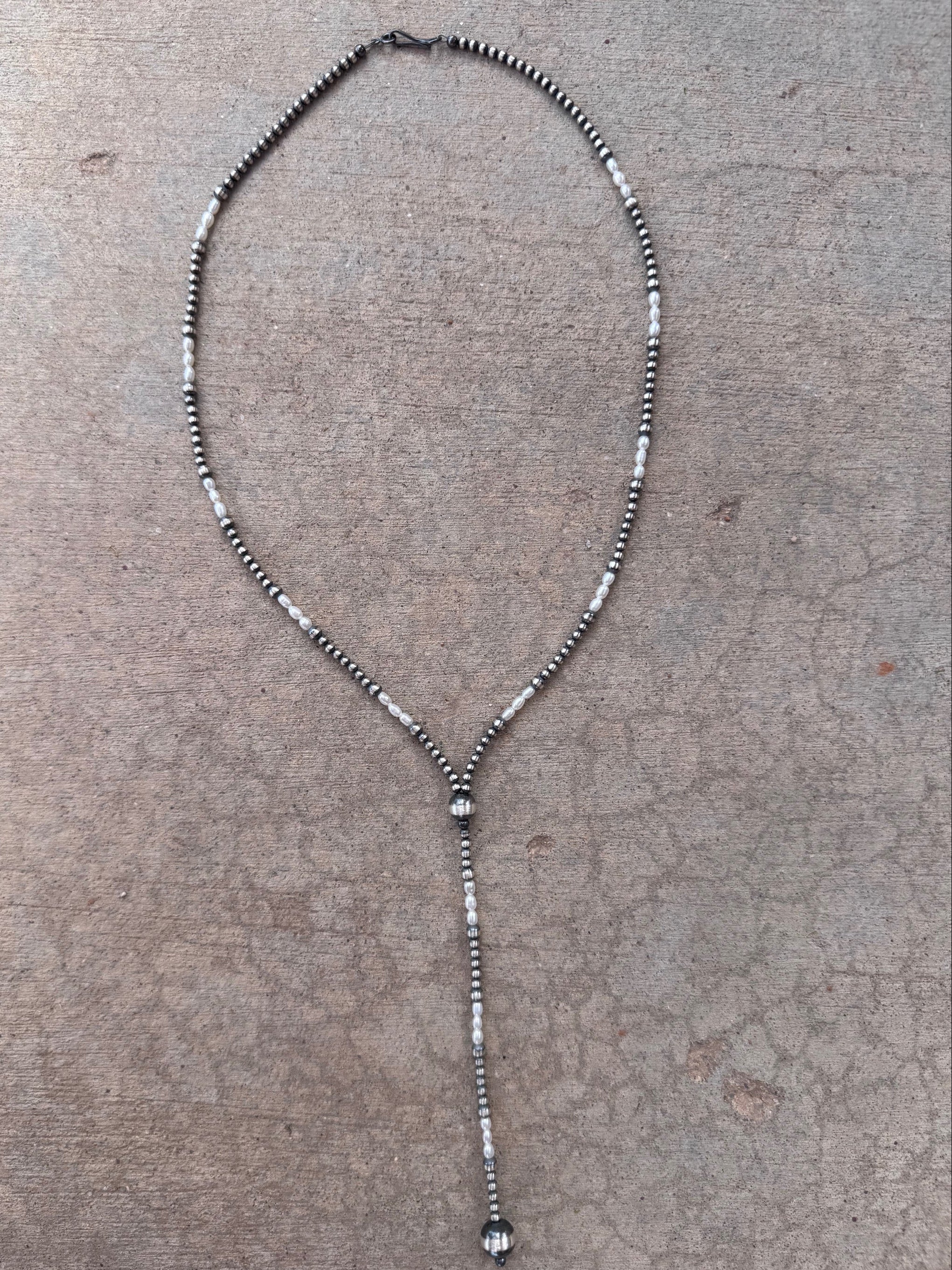 Handcrafted Freshwater Pearl & Sterling Silver Pearl 3-10mm Beaded Lariat Necklace 20"
