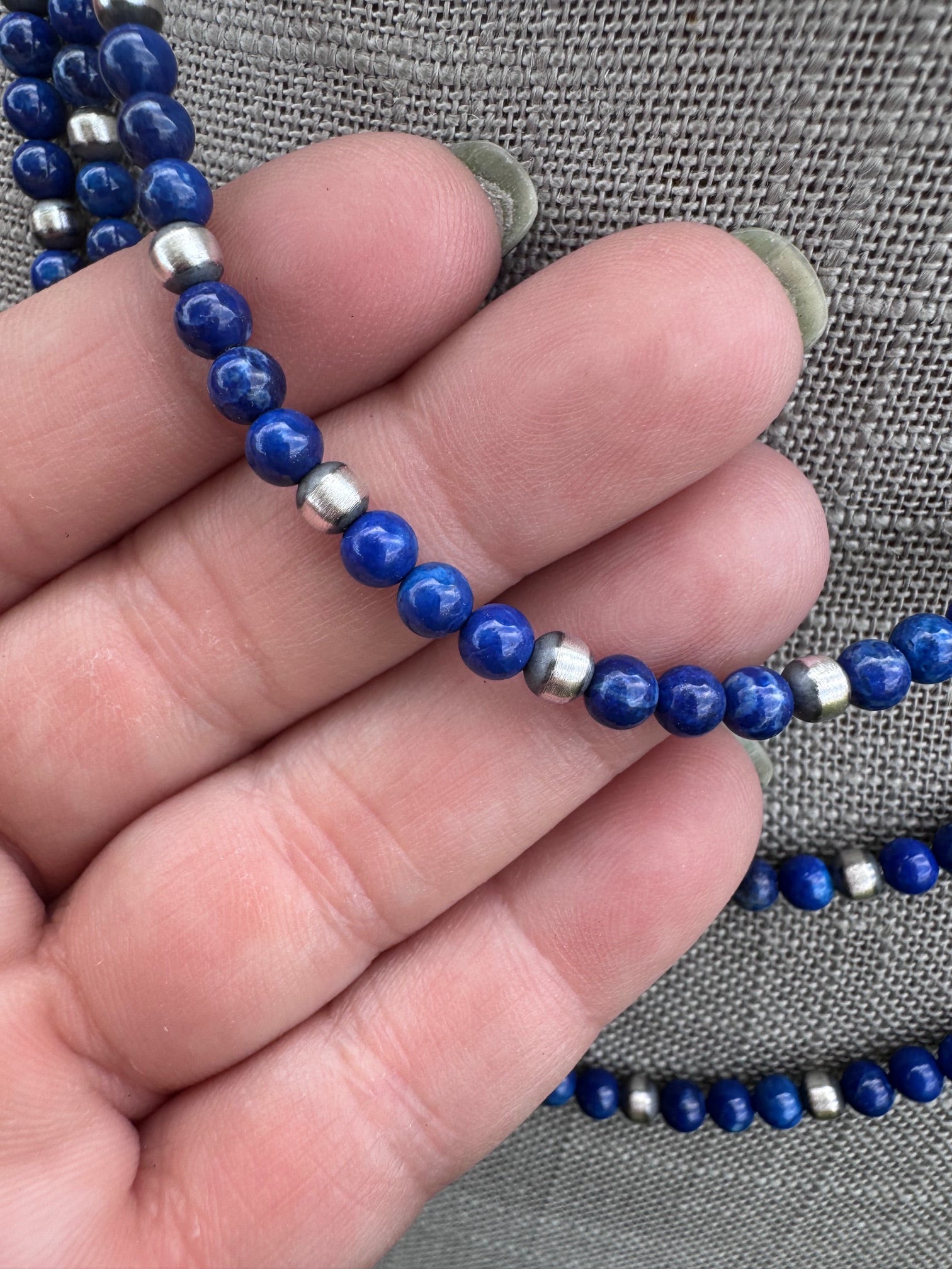 Handcrafted Lapis & Sterling Silver Pearl 4mm Beaded Necklace