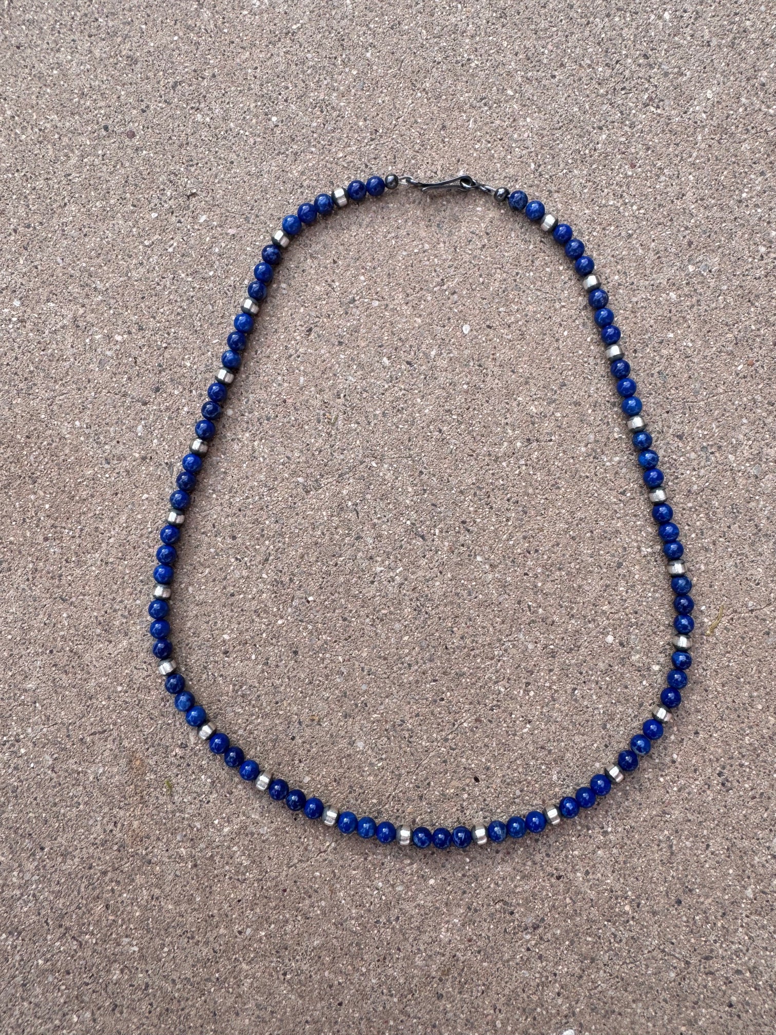 Handcrafted Lapis & Sterling Silver Pearl 4mm Beaded Necklace