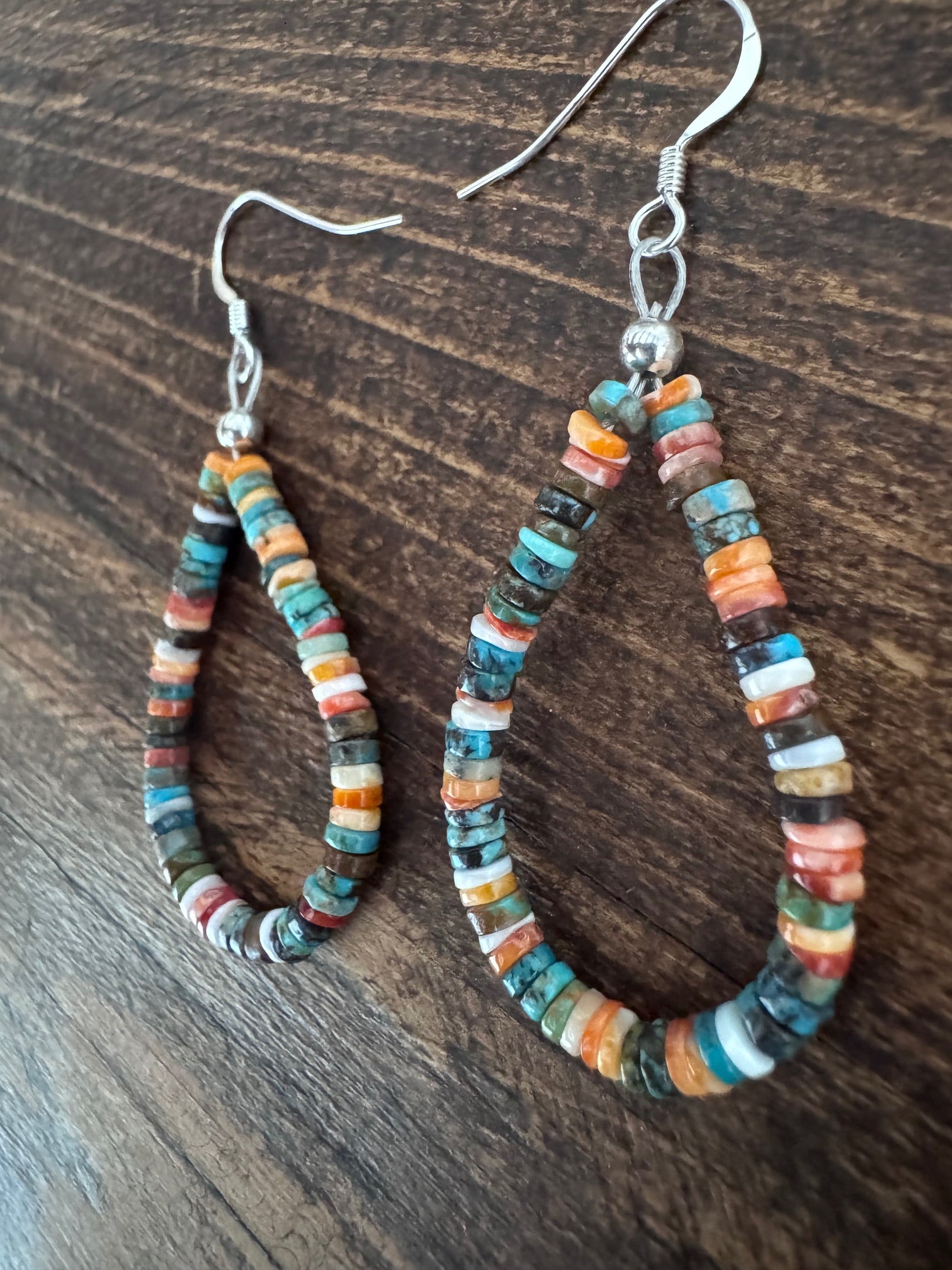 Handcrafted Turquoise, Spiny & Sterling Silver Beaded Dangle Hoop Earrings