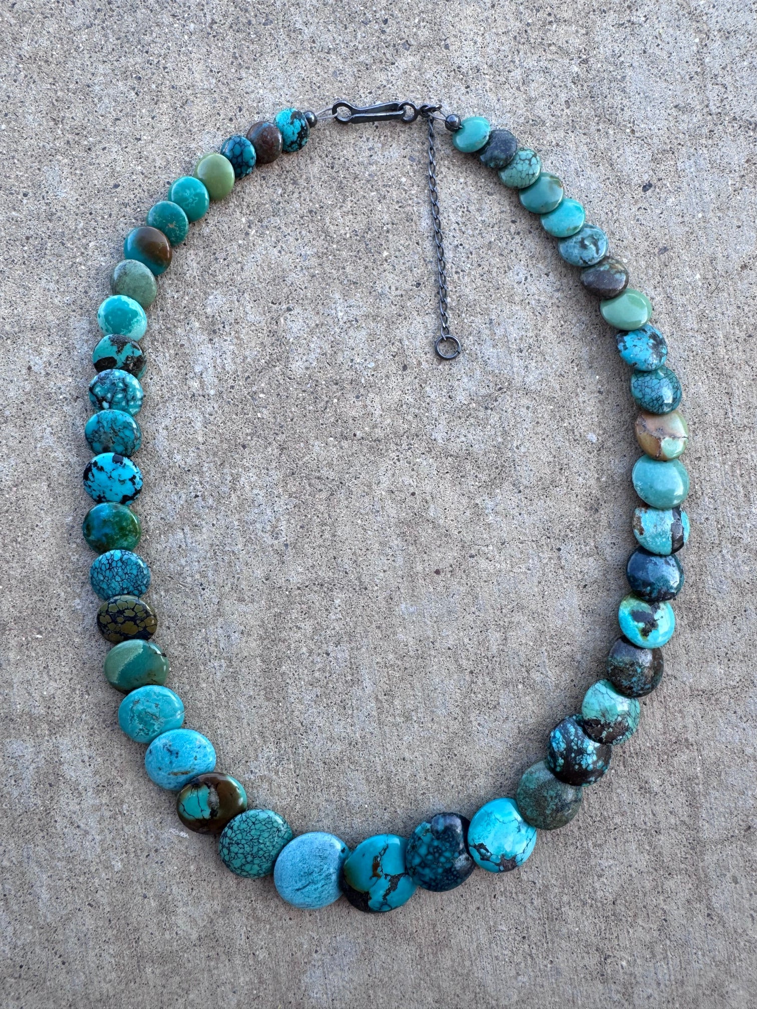 Handcrafted Sterling Silver & Royston Pillow Beaded 16" Necklace