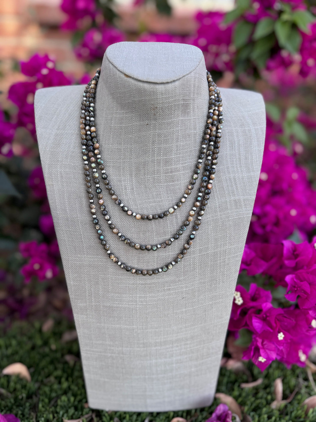 Handcrafted Round Abalone & Sterling Silver Pearl 4mm Beaded Necklace