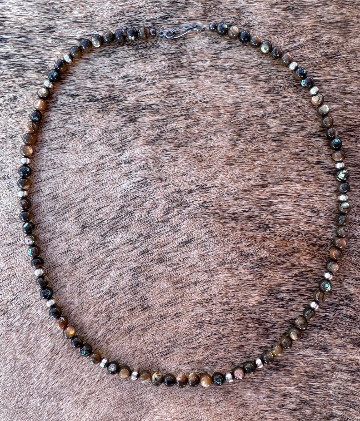 Handcrafted Round Abalone & Sterling Silver Pearl 4mm Beaded Necklace