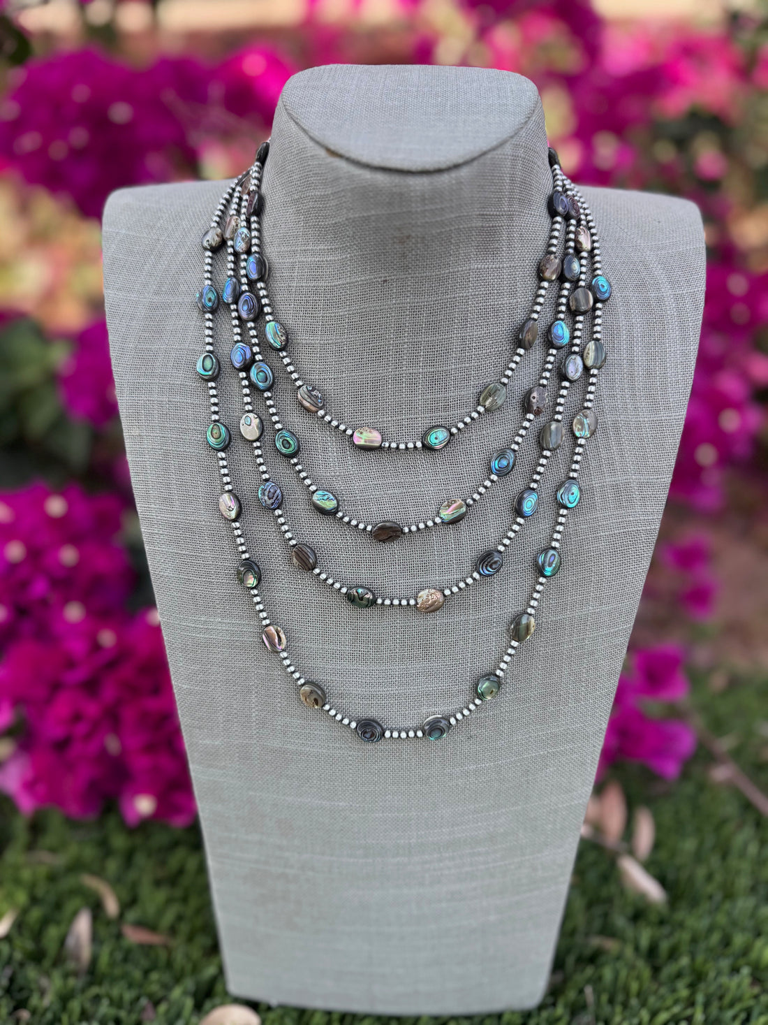 Handcrafted Abalone & Sterling Silver Pearl 3mm Beaded Necklace