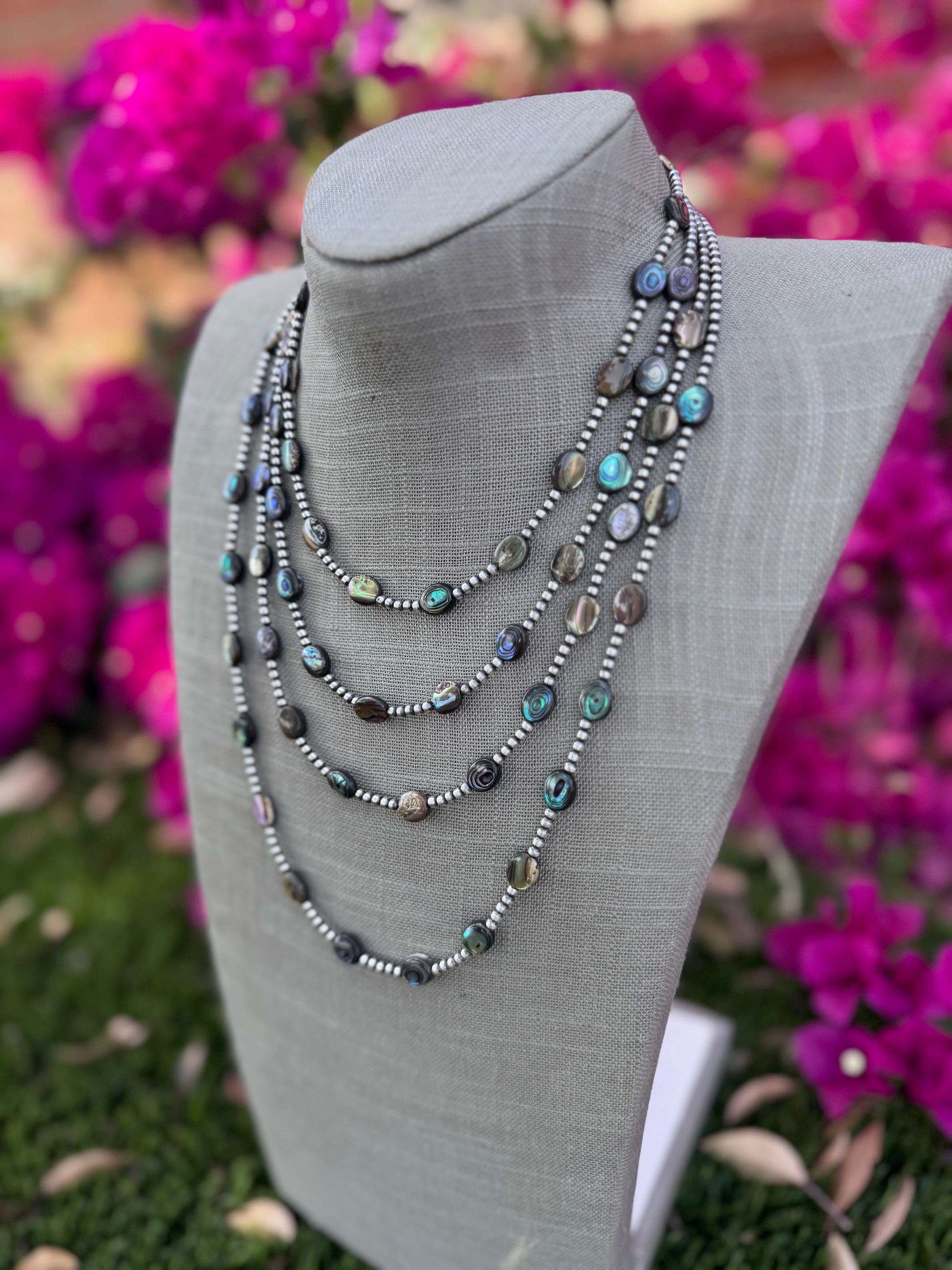 Handcrafted Abalone & Sterling Silver Pearl 3mm Beaded Necklace