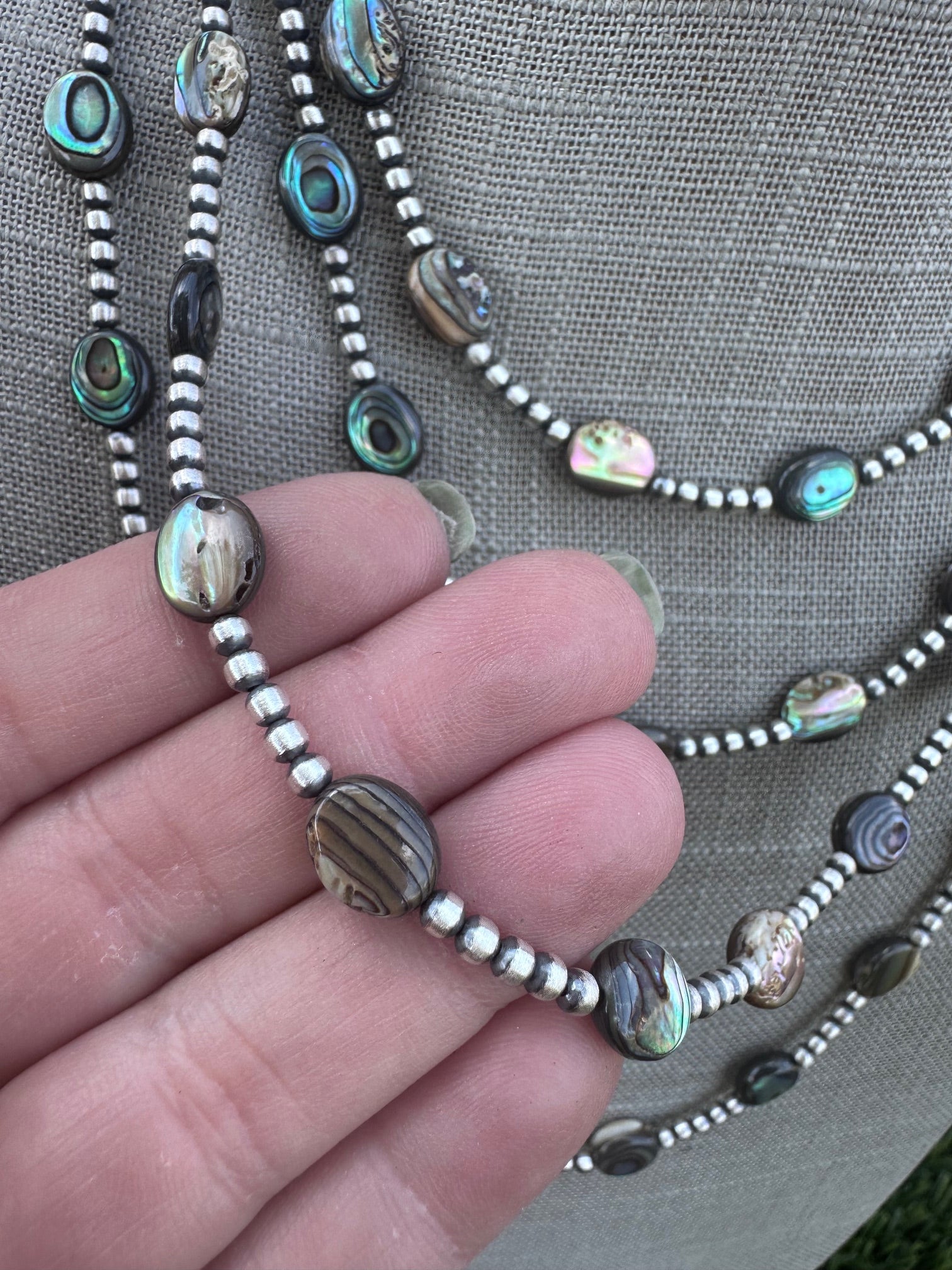 Handcrafted Abalone & Sterling Silver Pearl 3mm Beaded Necklace