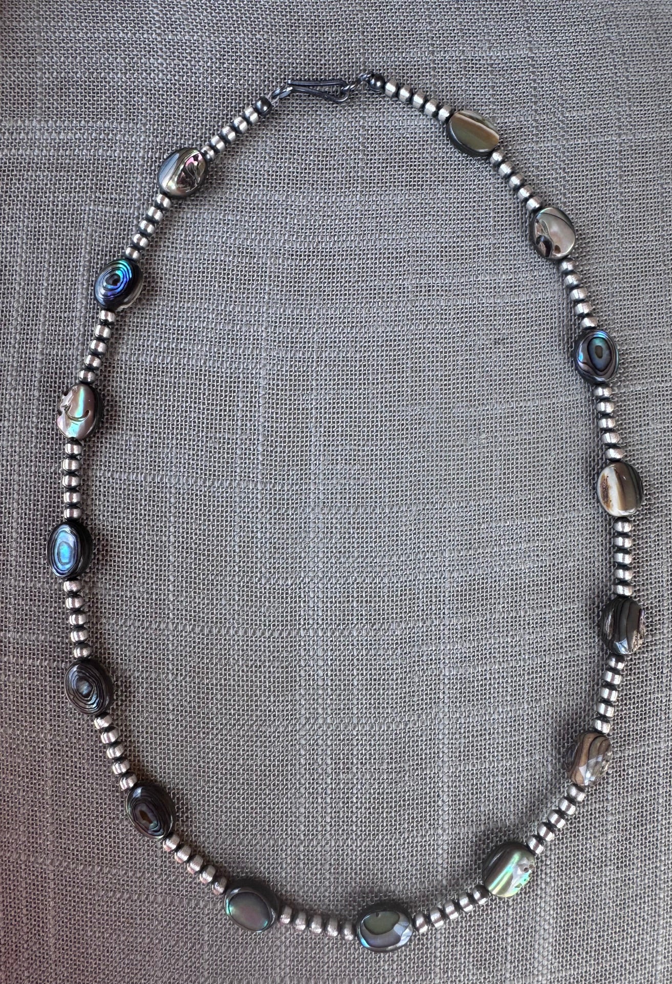 Handcrafted Abalone & Sterling Silver Pearl 3mm Beaded Necklace