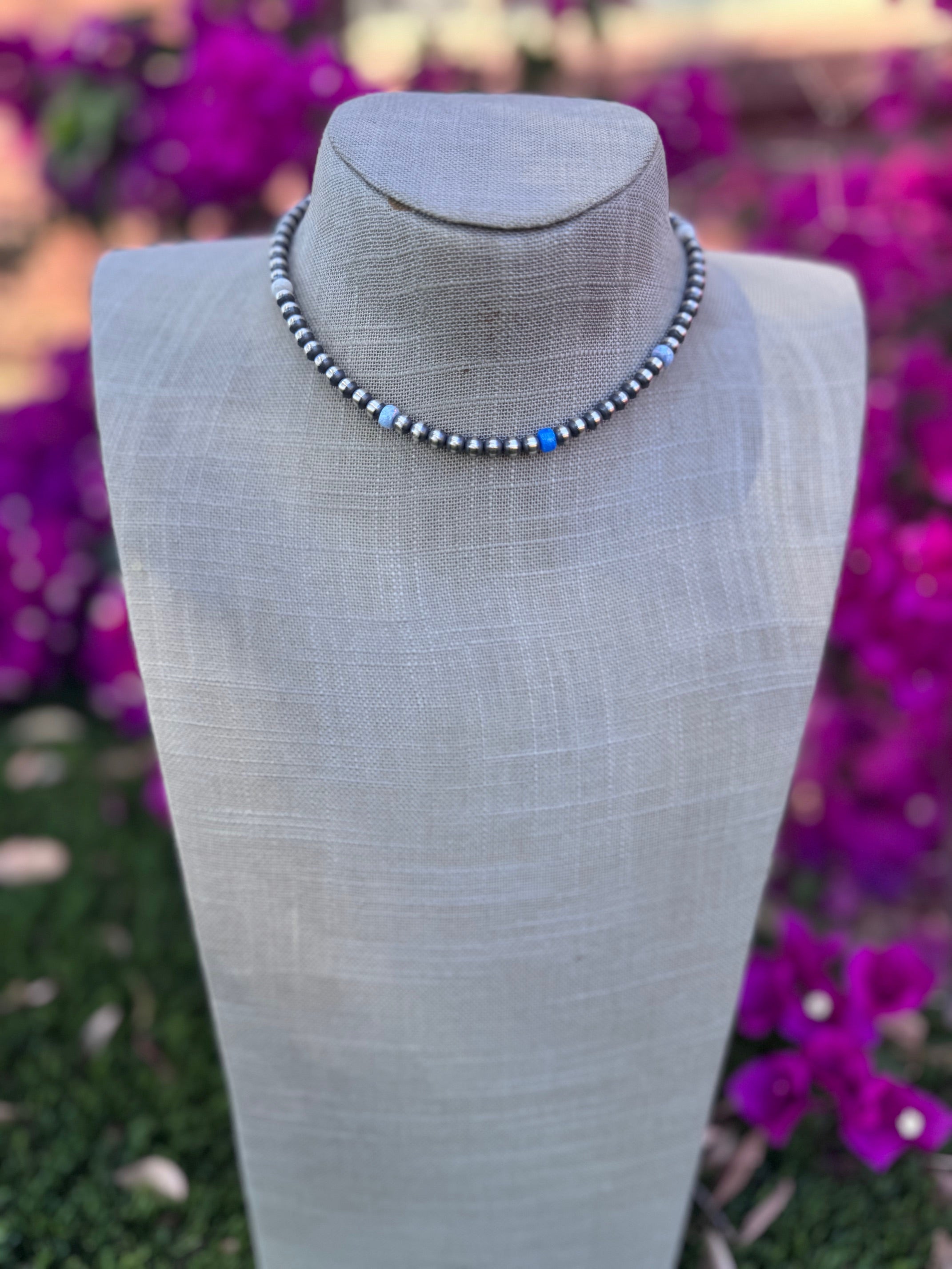 Handcrafted Fire Opal Collection & Sterling Silver Pearl Beaded 5mm Necklace 14"