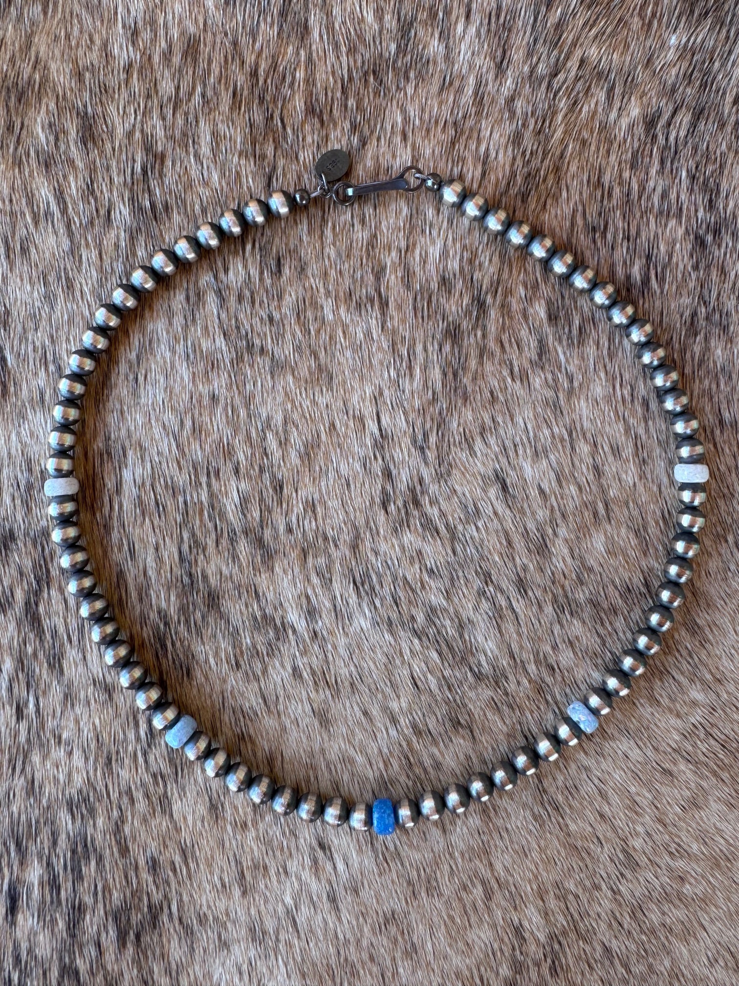 Handcrafted Fire Opal Collection & Sterling Silver Pearl Beaded 5mm Necklace 14"
