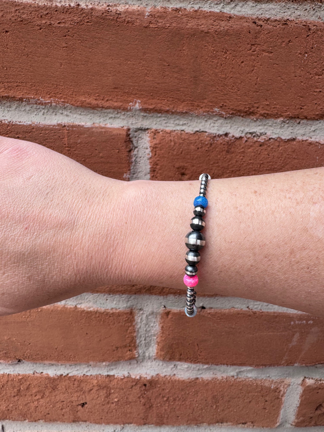 Handcrafted Fire Opal collection & Sterling Silver Pearl 3-8mm Beaded Bracelet 7"