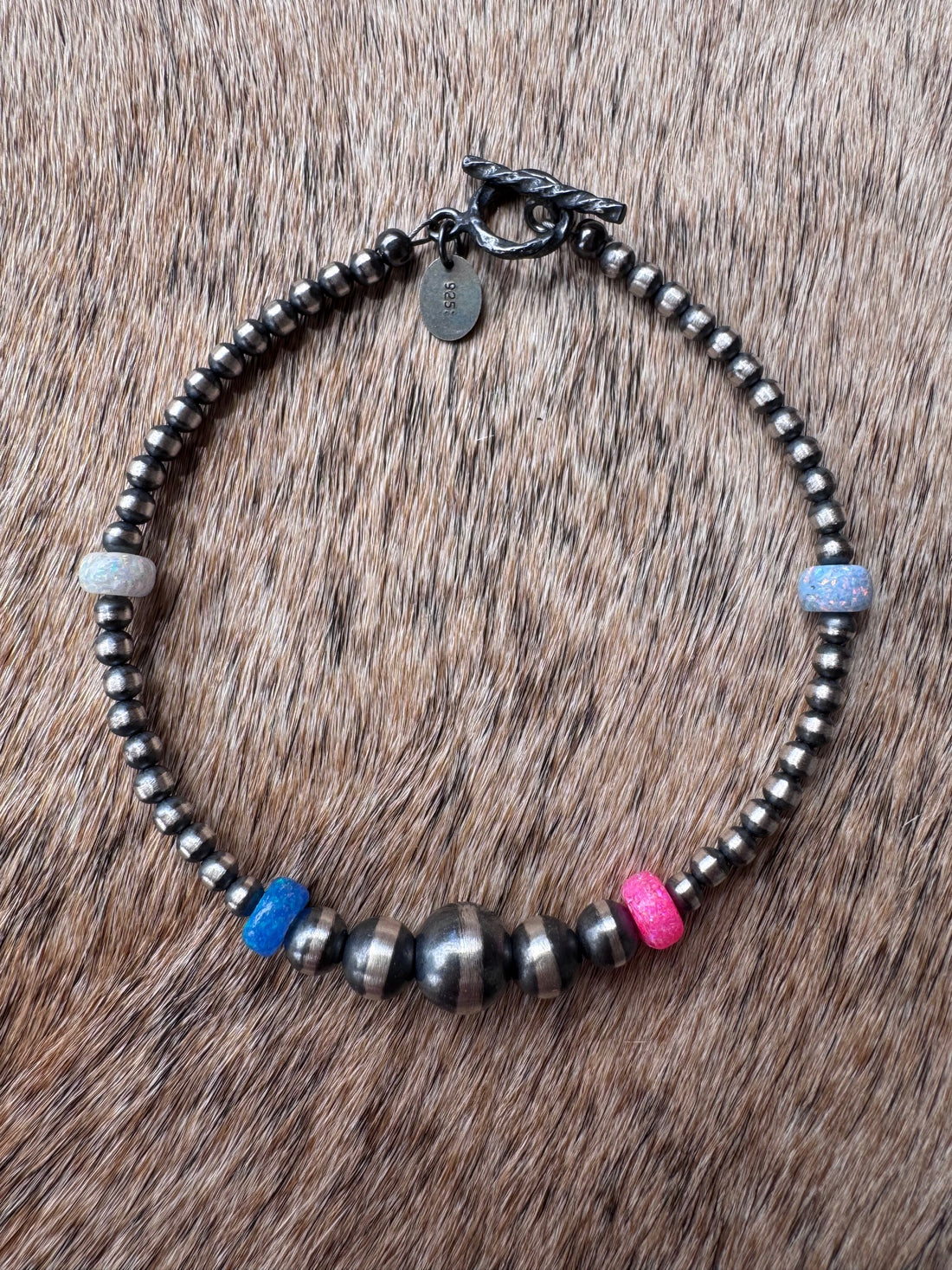 Handcrafted Fire Opal collection & Sterling Silver Pearl 3-8mm Beaded Bracelet 7"