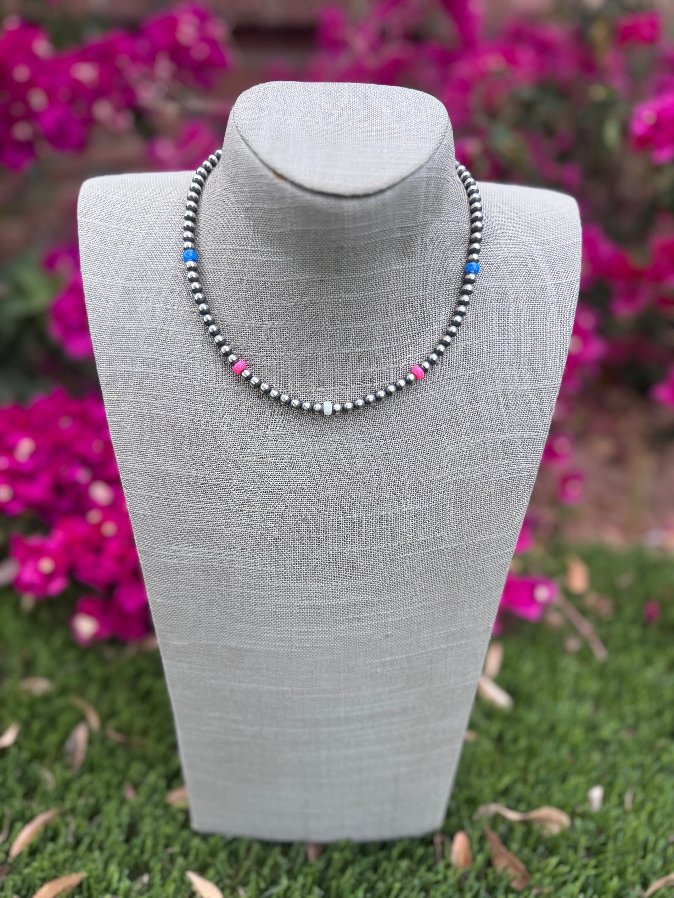 Handcrafted Fire Opal Collection & Sterling Silver Pearl Beaded 5mm Necklace 16"