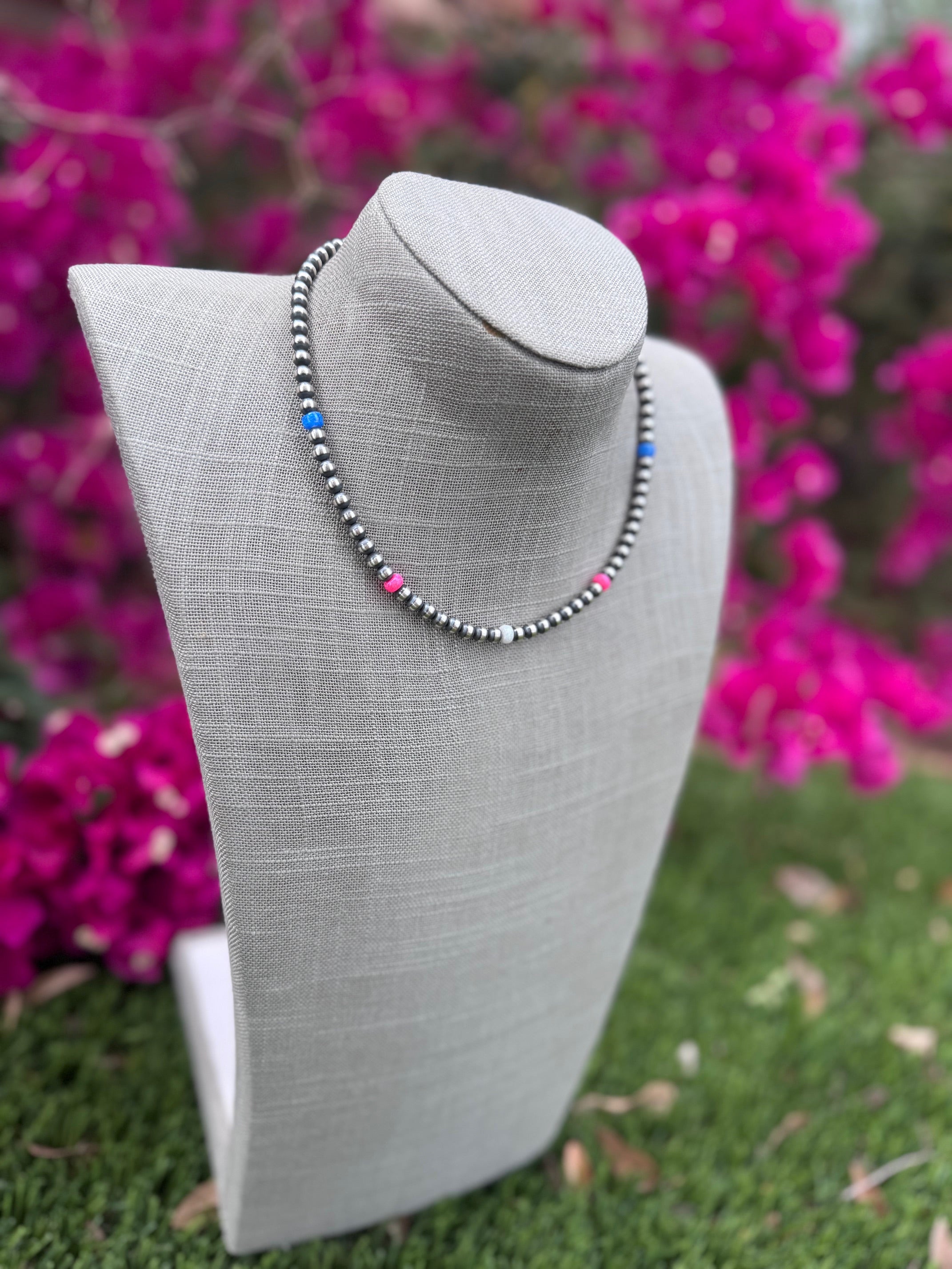 Handcrafted Fire Opal Collection & Sterling Silver Pearl Beaded 5mm Necklace 16"