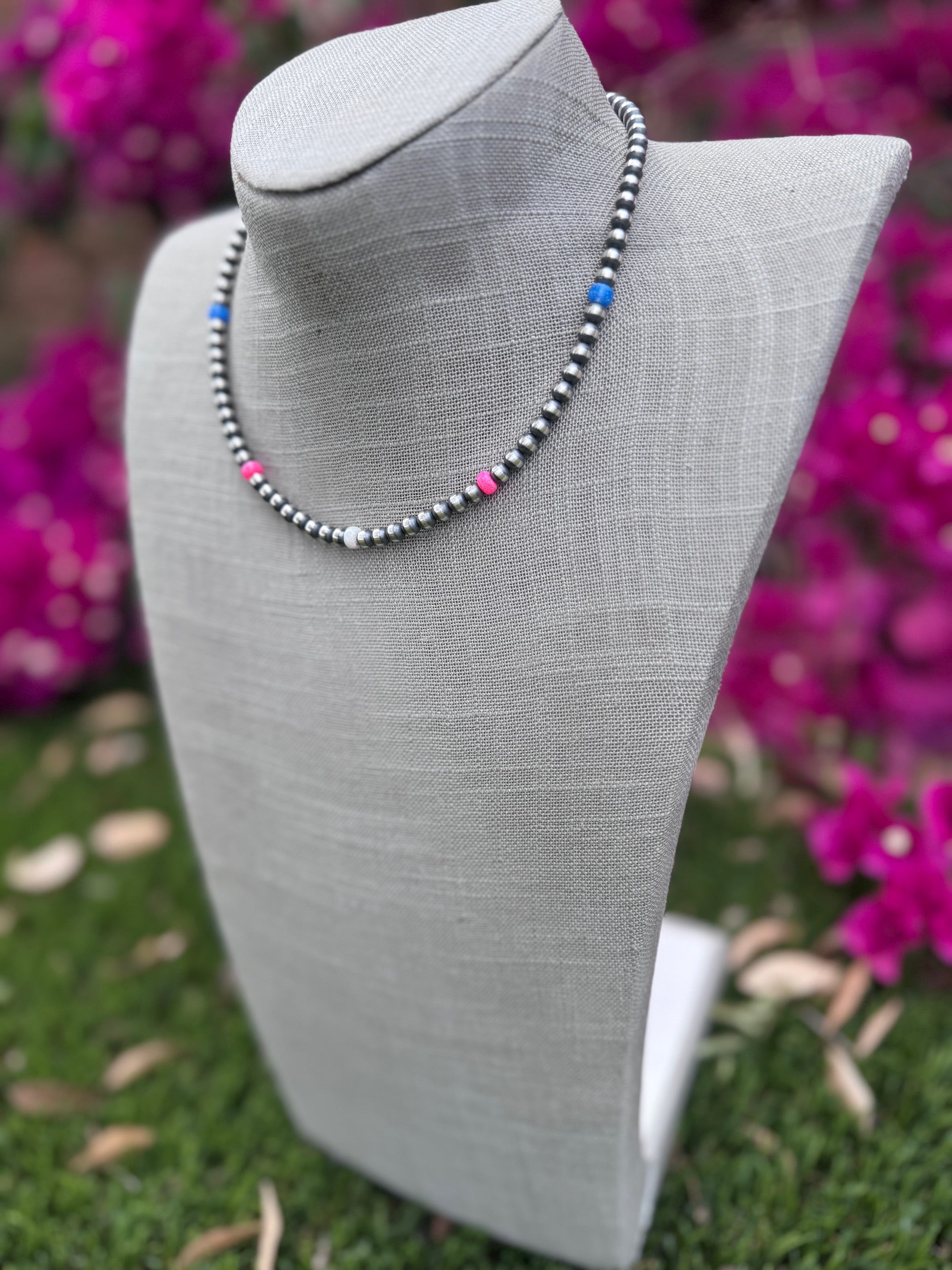 Handcrafted Fire Opal Collection & Sterling Silver Pearl Beaded 5mm Necklace 16"