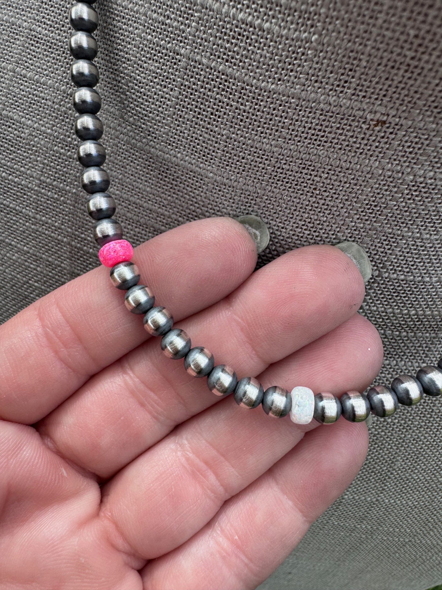 Handcrafted Fire Opal Collection & Sterling Silver Pearl Beaded 5mm Necklace 16"
