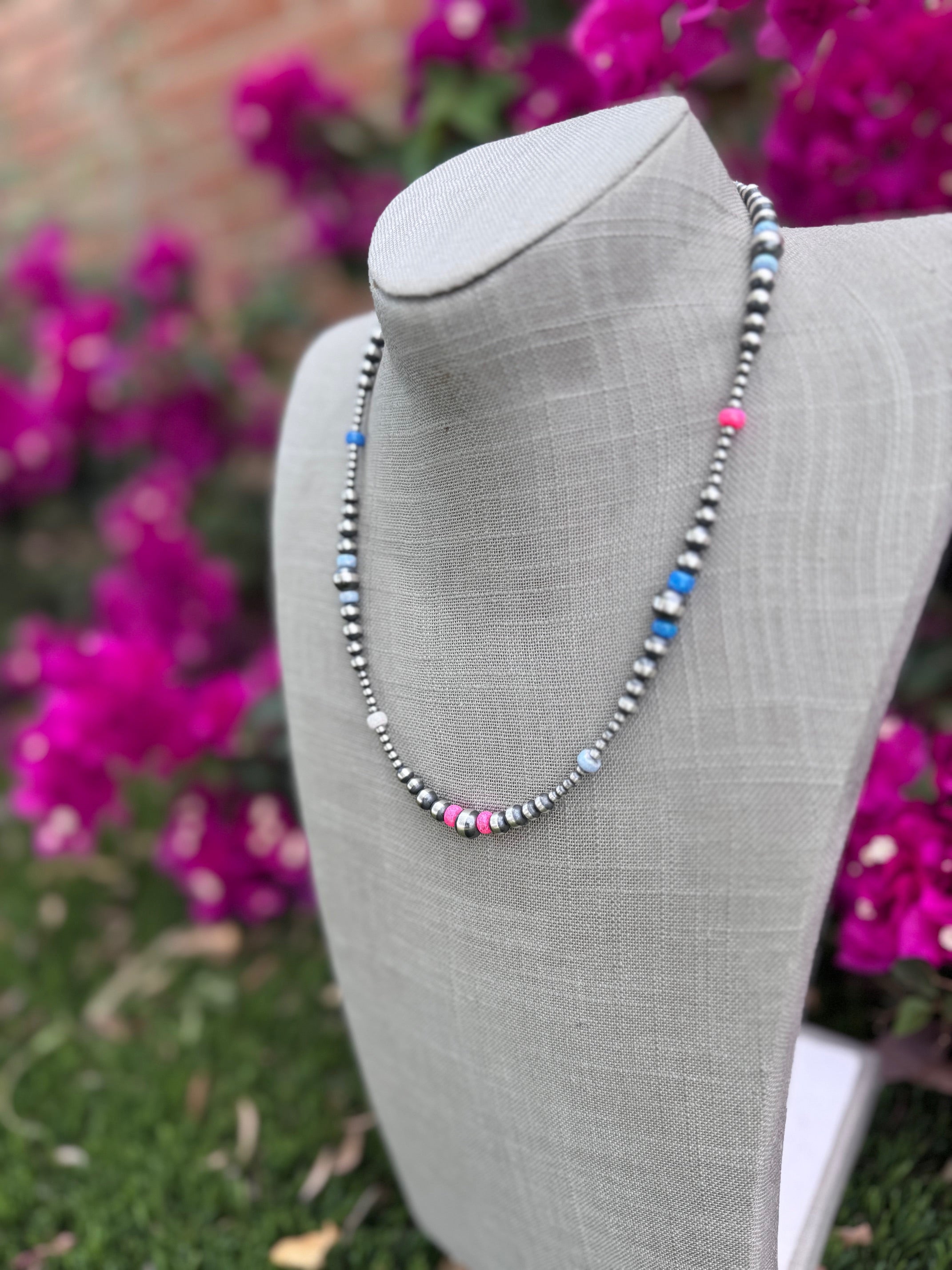 Handcrafted Fire Opal Collection & Sterling Silver Pearl 3-8mm Beaded Necklace 20"
